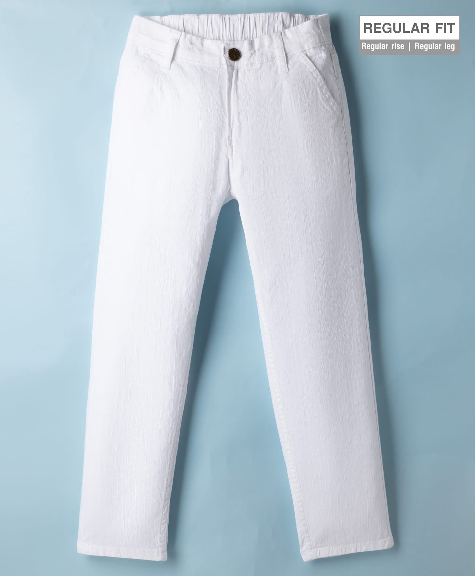 Pine Kids Denim Woven Full Length Solid Color Trousers - White-picture-12
