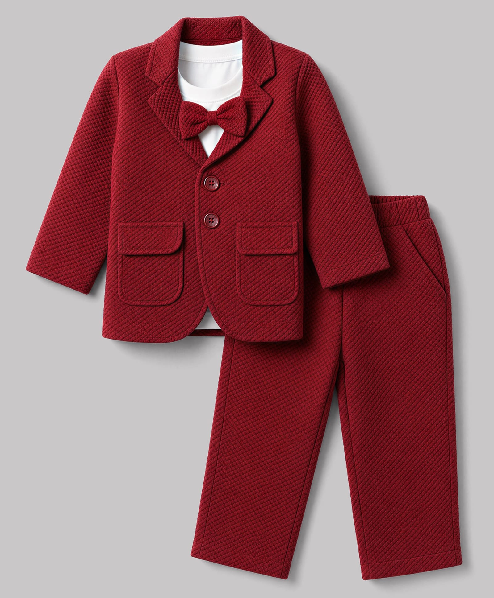 Robo Fry Cotton Woven Full Sleeves Solid Bow Appliqued T-Shirt & Pant Set With Blazer - Red-picture-37