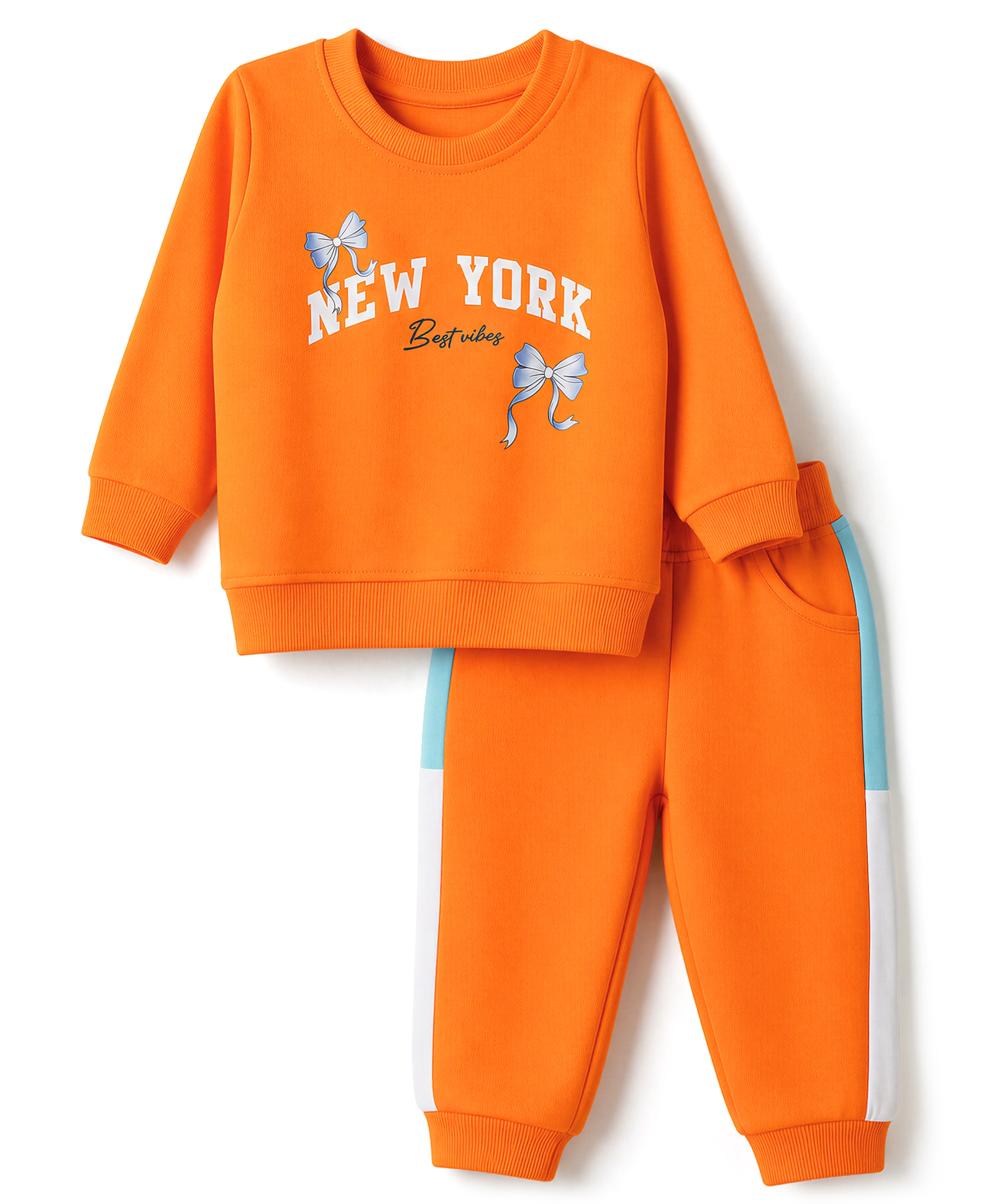 Doodle Poodle 100% Cotton Looper Terry Knit Full Sleeves Winter Wear Suit With Text Print - Orange-picture-1