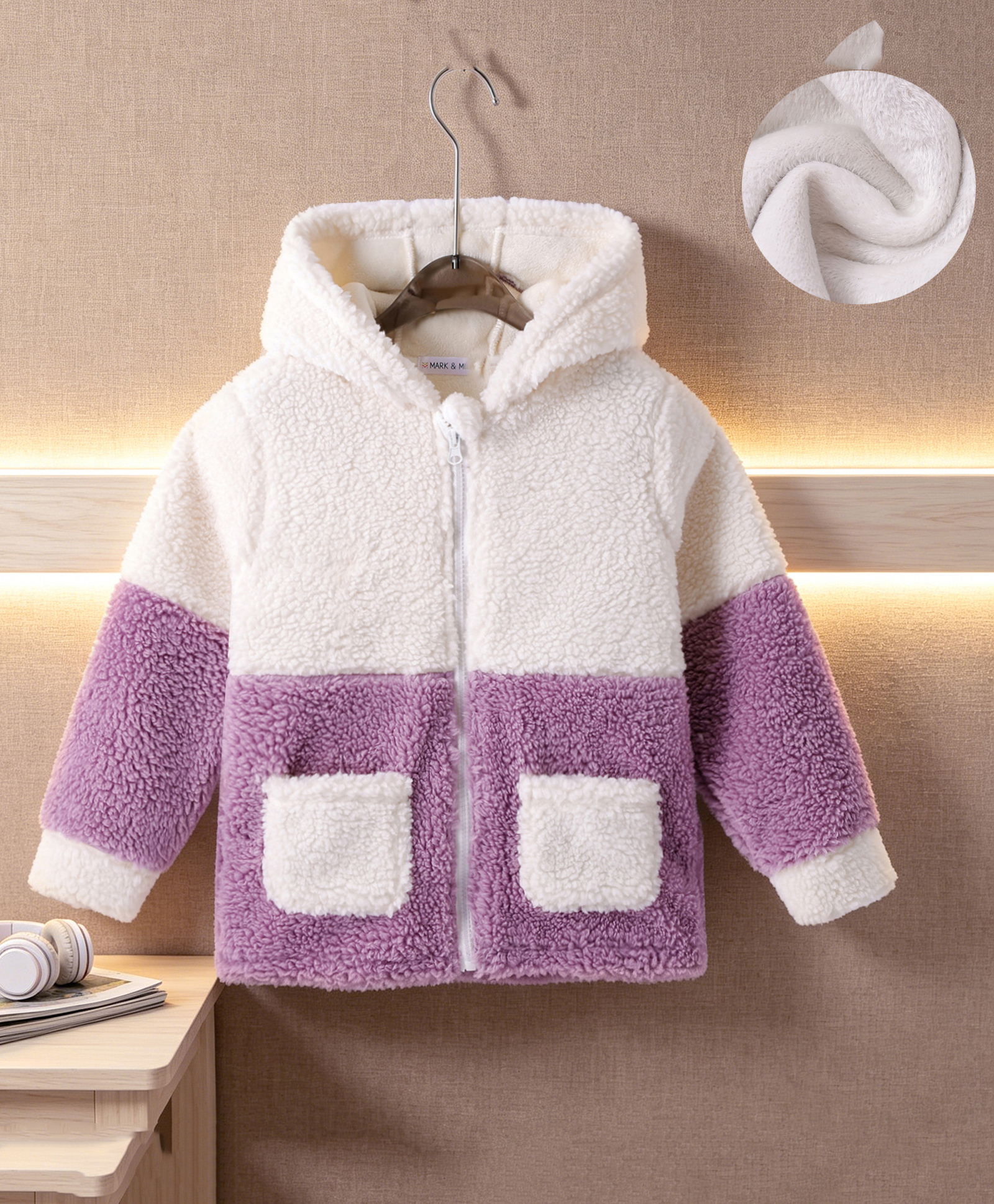 Mark & Mia Full Sleeves Hooded Jacket With Color Block - White-image-27