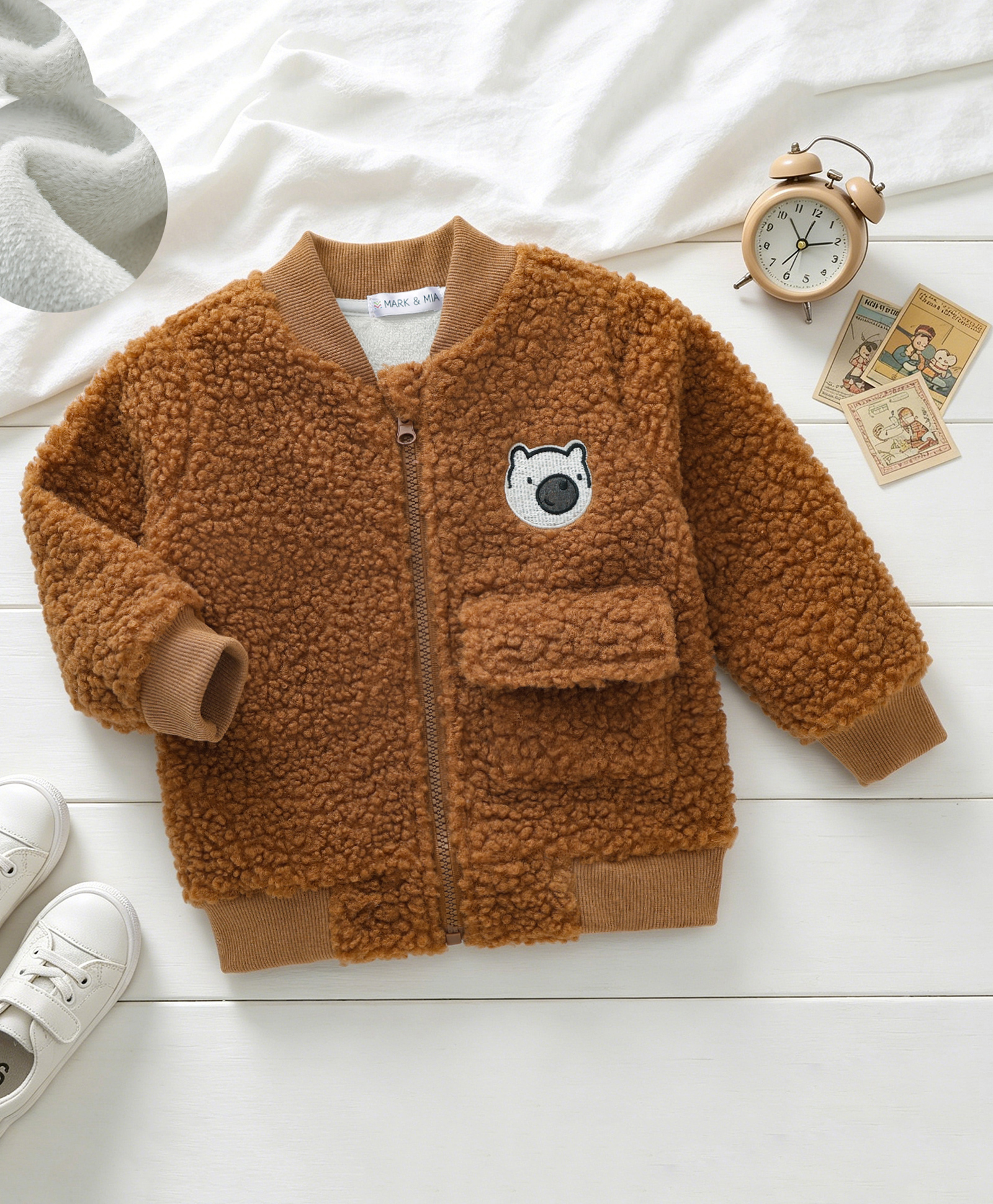 Mark & Mia Bomber Jackets with Full Sleeves and Bear Embroidery - Brown-image-20