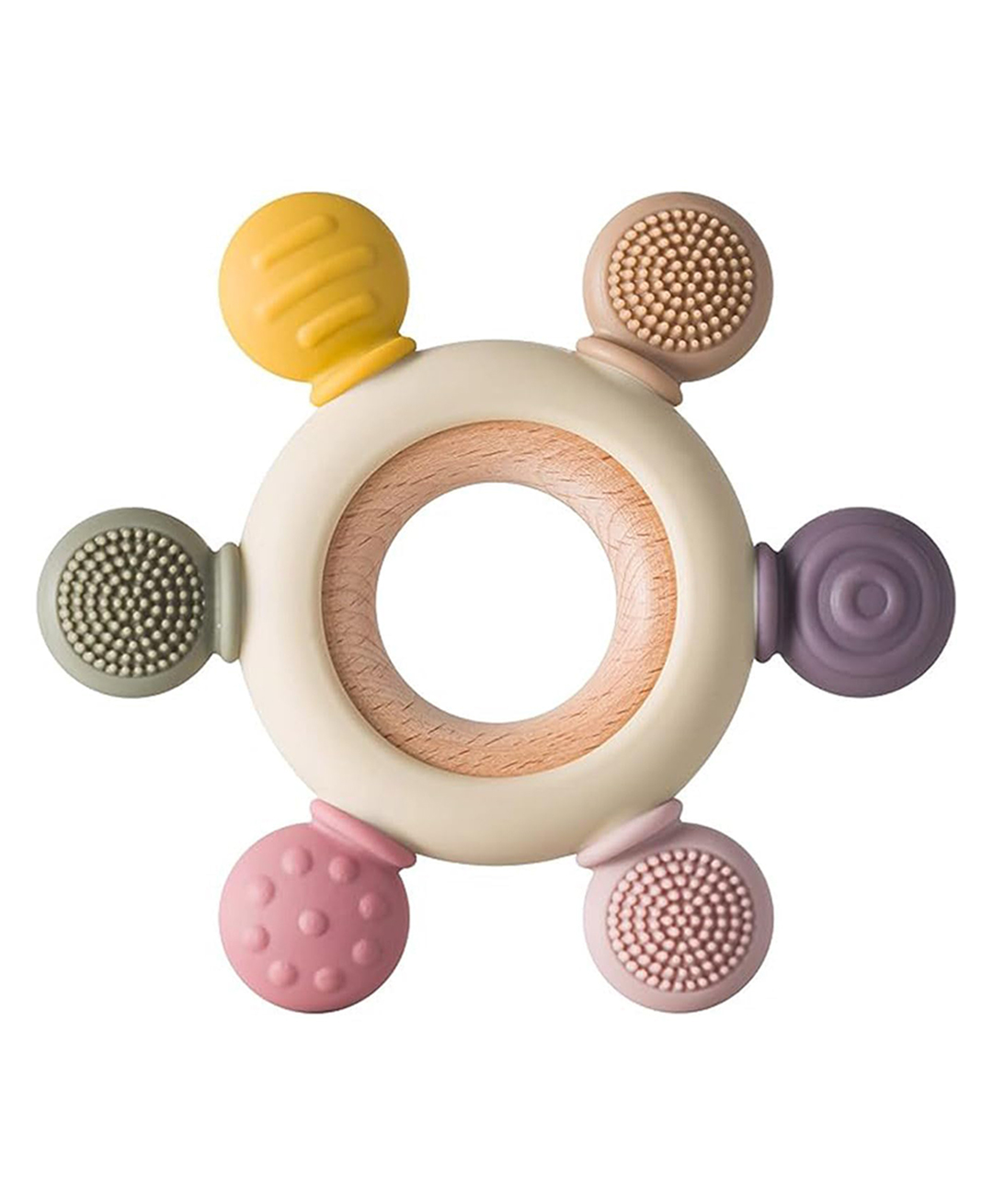 WOLTAX Baby Silicone Teether Ring with Textured Chew Pads Multi Color | Soft Teething Toy-image-32