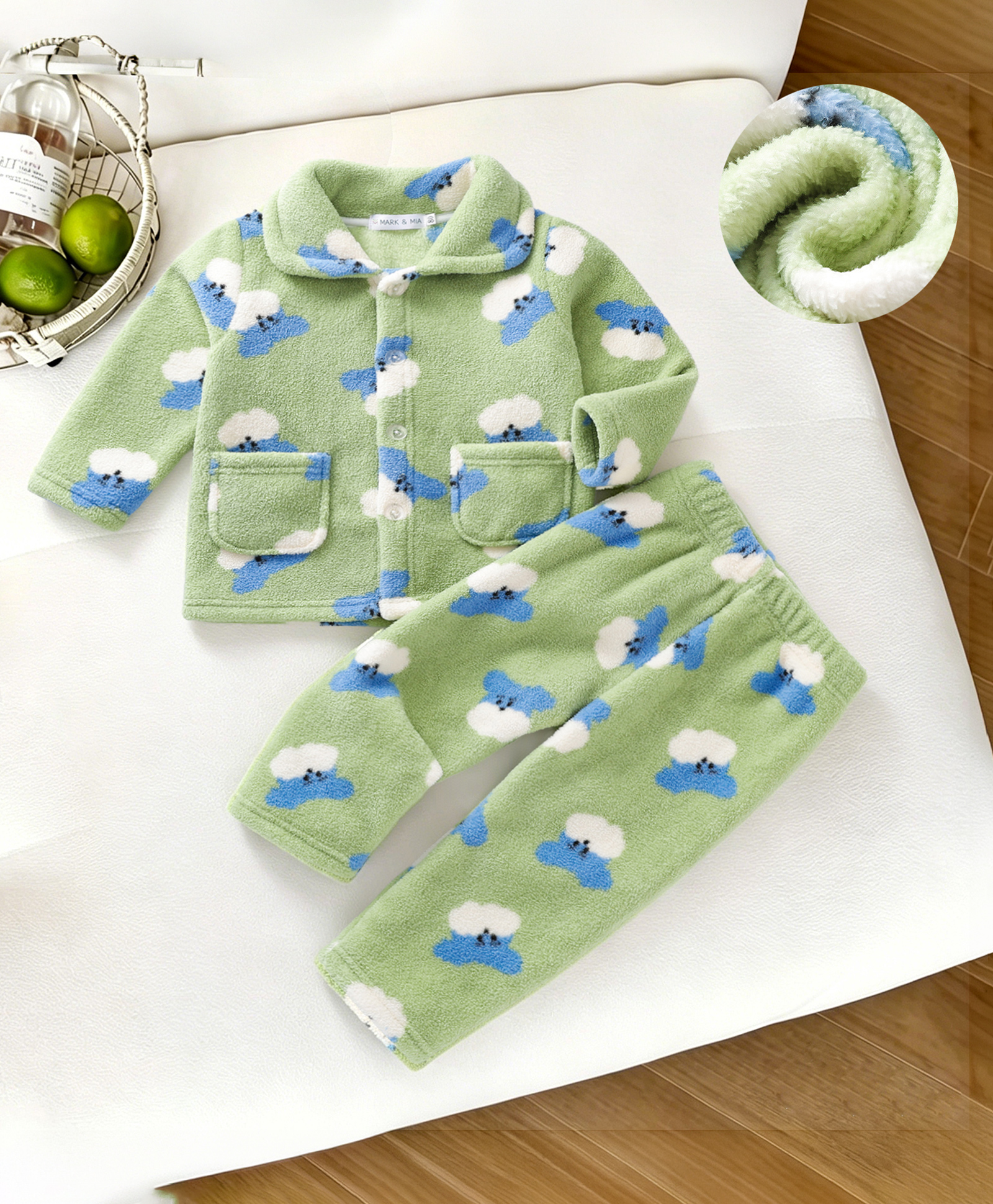 Mark & Mia Full Sleeves Co-ord Winter Night Suit with Bear Design & Pocket - Green-image-4
