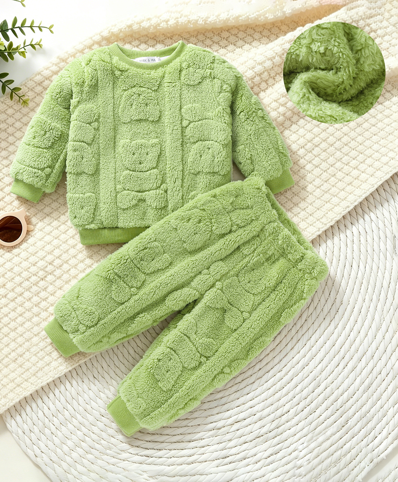 Mark & Mia Full Sleeves Co-ord Winter Night Suit with Bear Design - Green-image-45