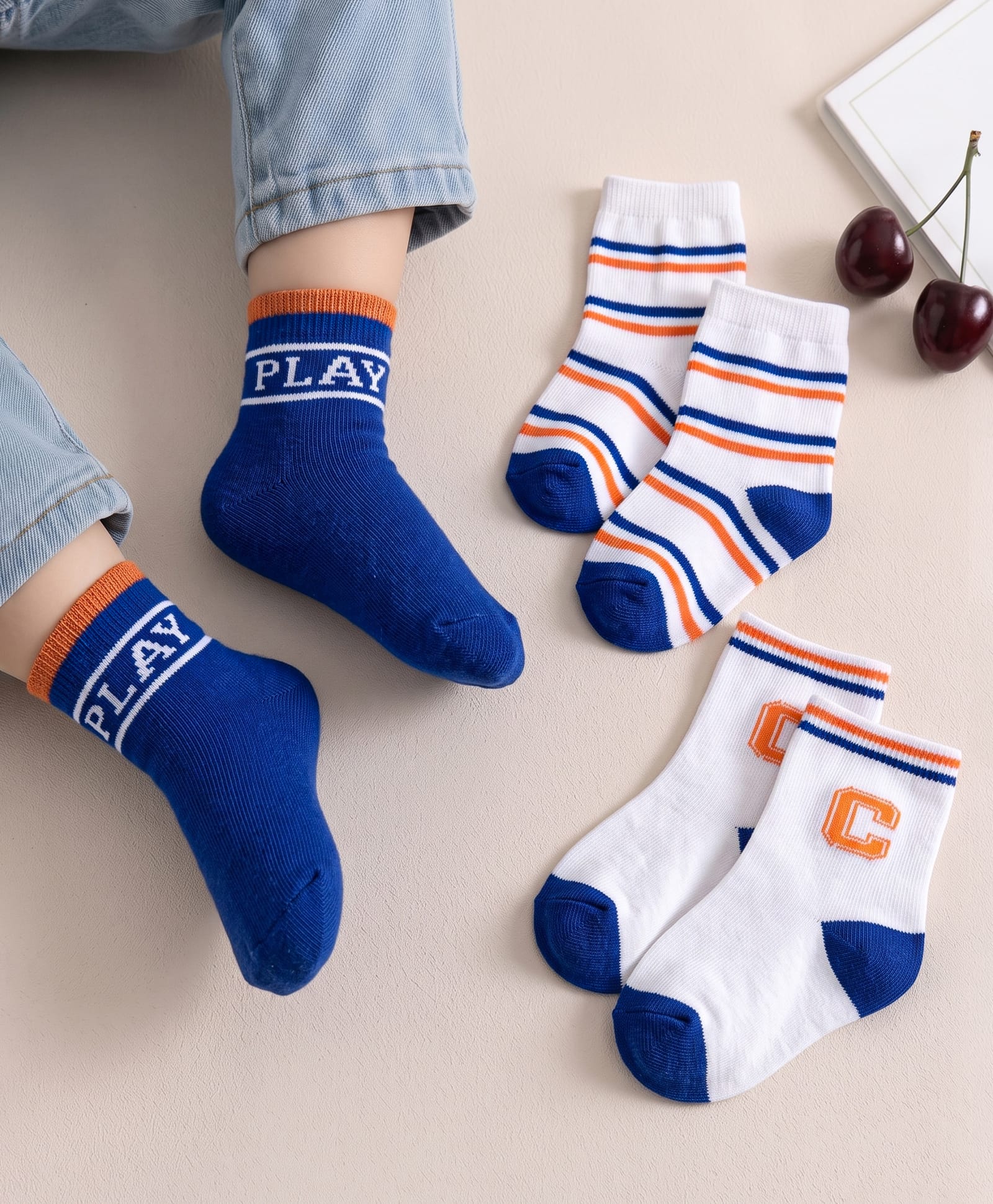 Cute Walk by Babyhug Knit Ankle Length Antibacterial Socks with Stripes - Navy Blue & White-image-49