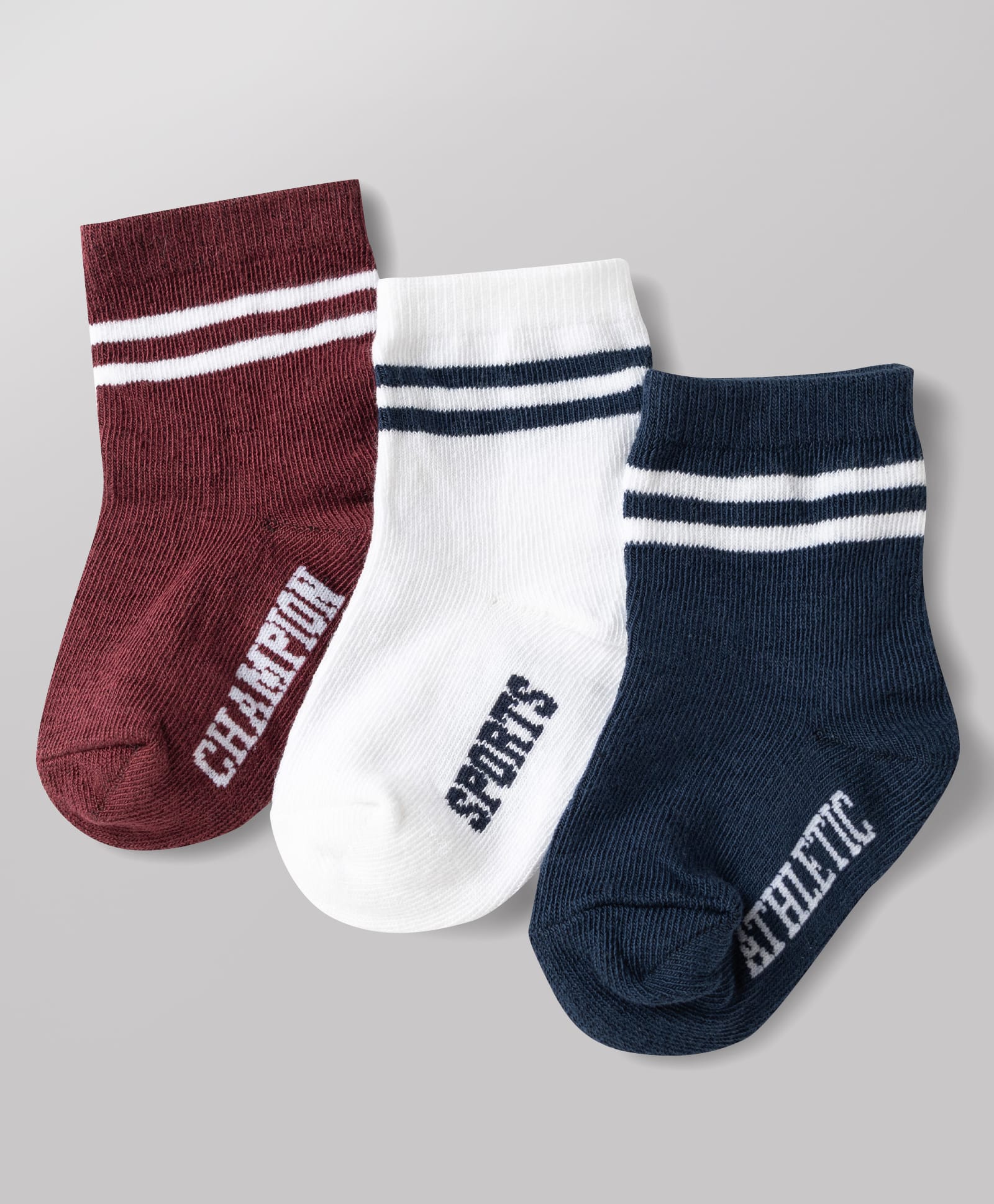 Cute Walk by Babyhug Non Terry Knit Anti-bacterial Ankle Length Striped Socks With Text Design Pack of 3 - Black, White & Maroon-image-48