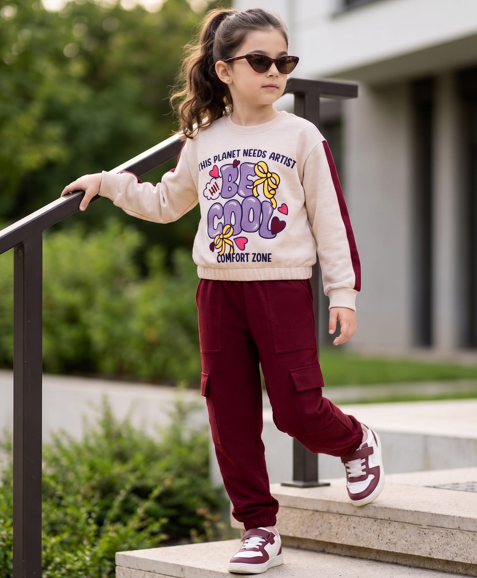Ollington St. Set Of Looper Knit Text Printed Winter Wear Sweatshirt & Joggers - Offwhite & Wine-image-45