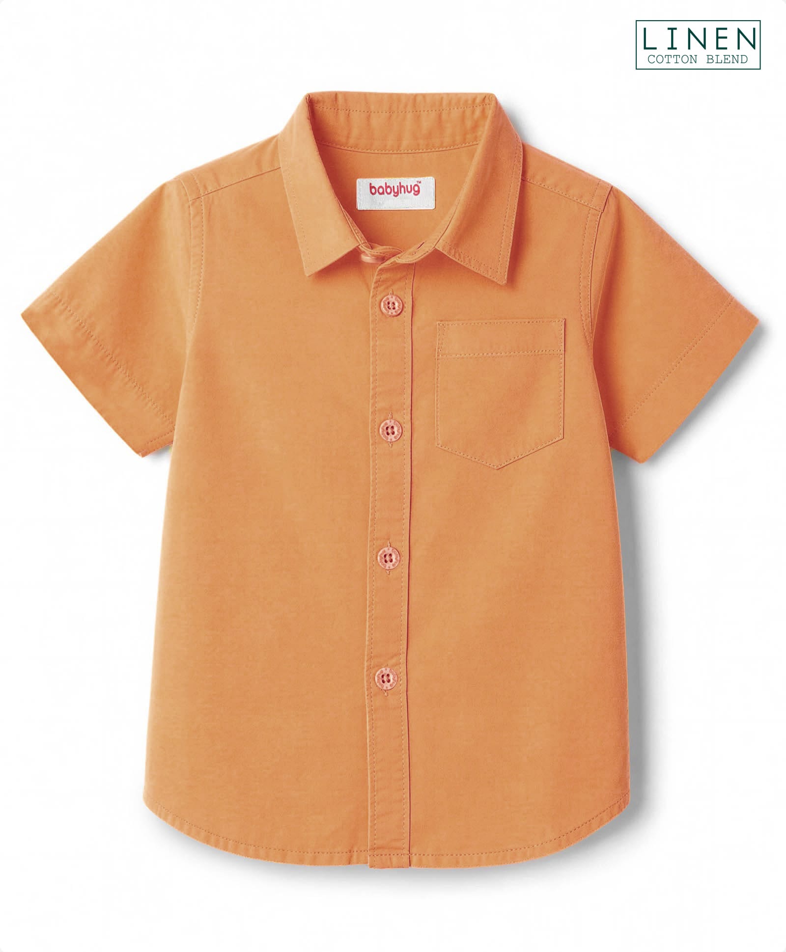 Babyhug Linen Woven Half Sleeves Solid Colour Shirt - Orange-picture-18