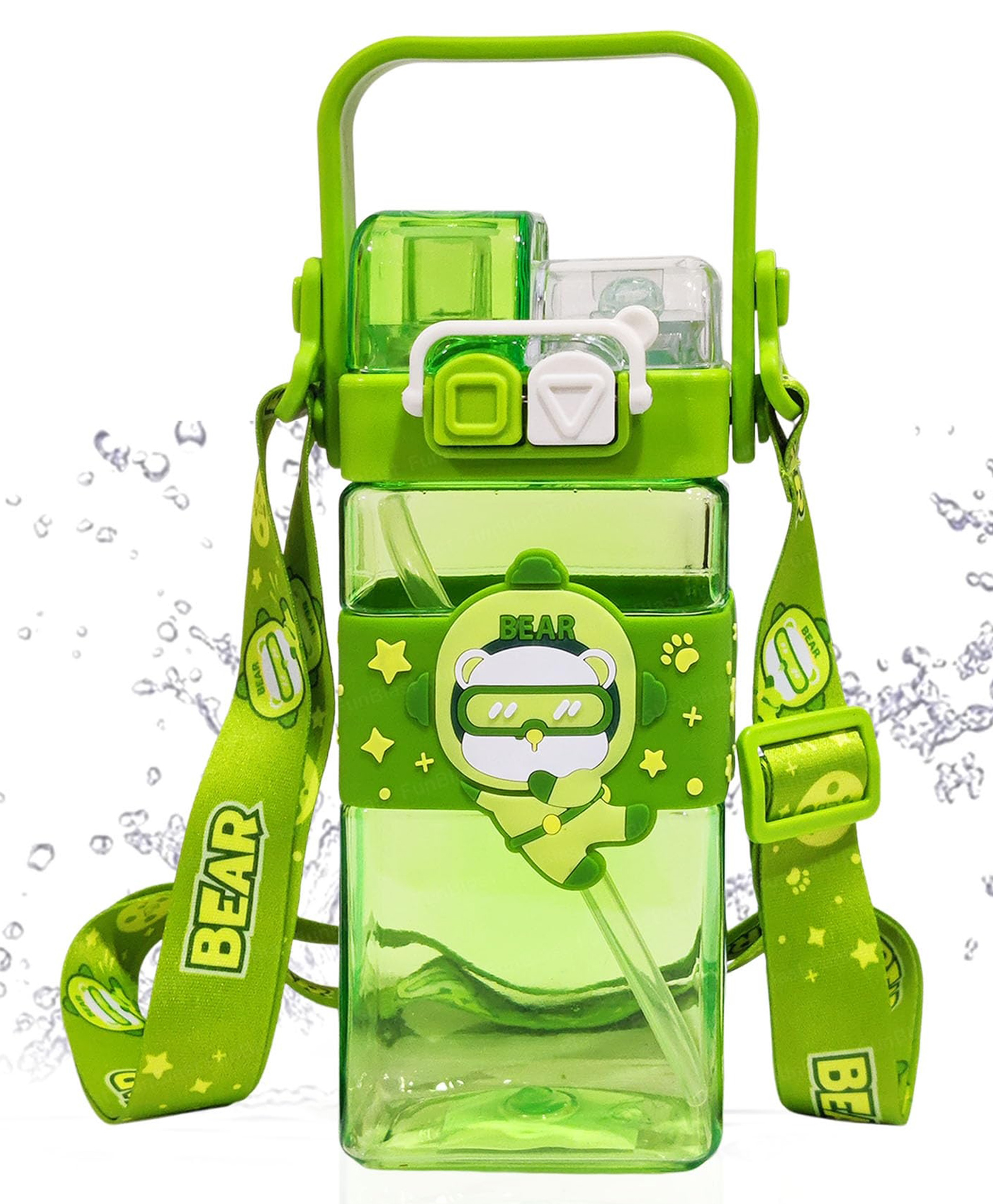 FunBlast Cute Animal Design Water Bottle Dual Cap with Straw, Strap & Carry Handle for kids - 520 ml-image-43