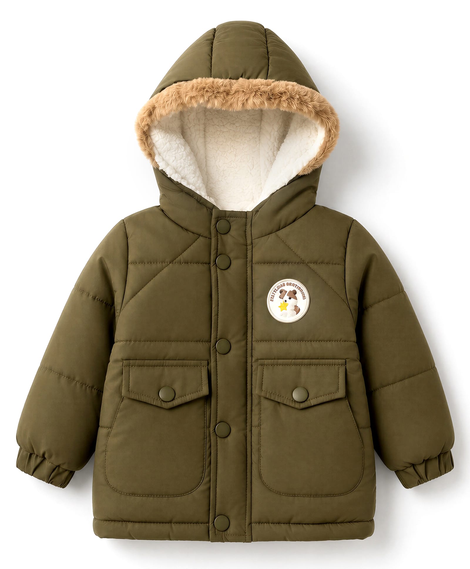 Babyoye Knit Padded Hoodies With Full Sleeves and Patch Print - Olive Green-picture-23