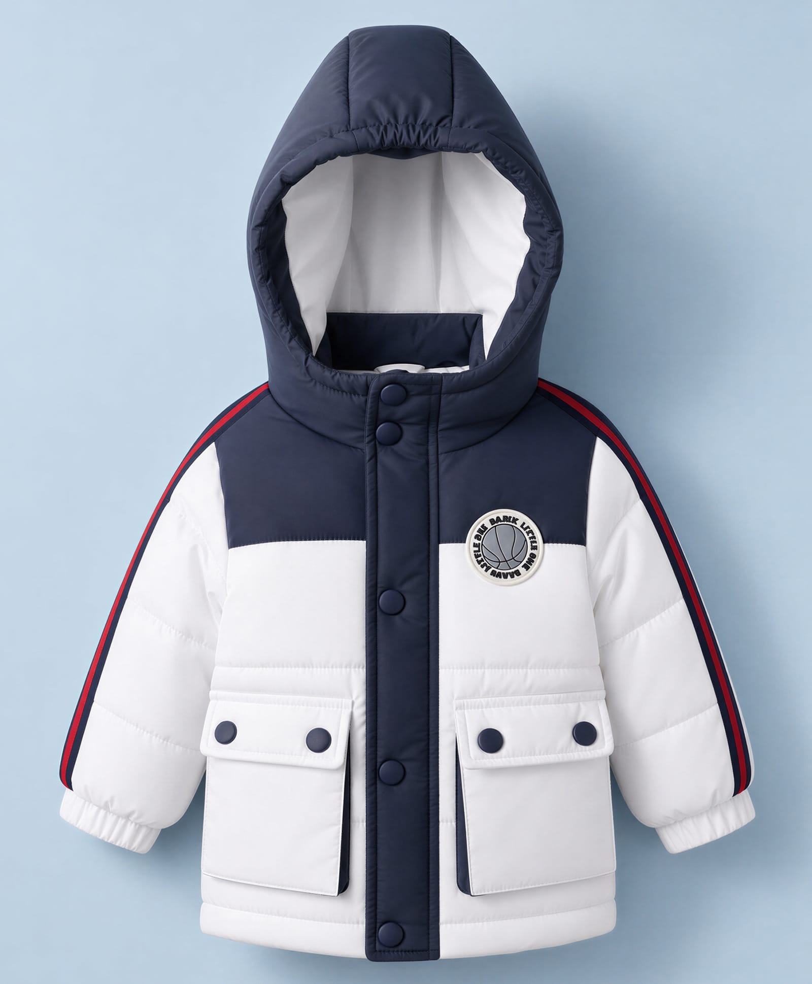 Babyoye Knit Full Sleeves HDPolyfill 180GSM Micro Fill Lining Taffeta Printed Jacket - White & Navy-picture-46