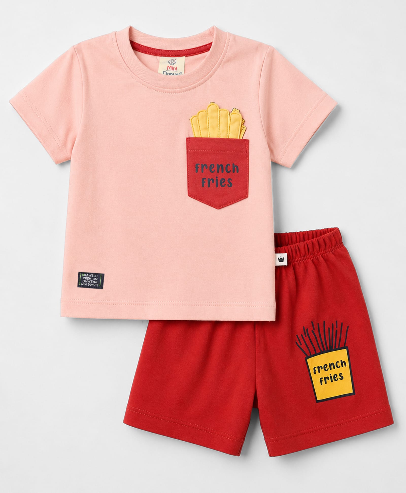 Mini Donuts Single Jersey Knit Half Sleeves T-Shirt & Shorts With Texted Embroidery - Peach-picture-12