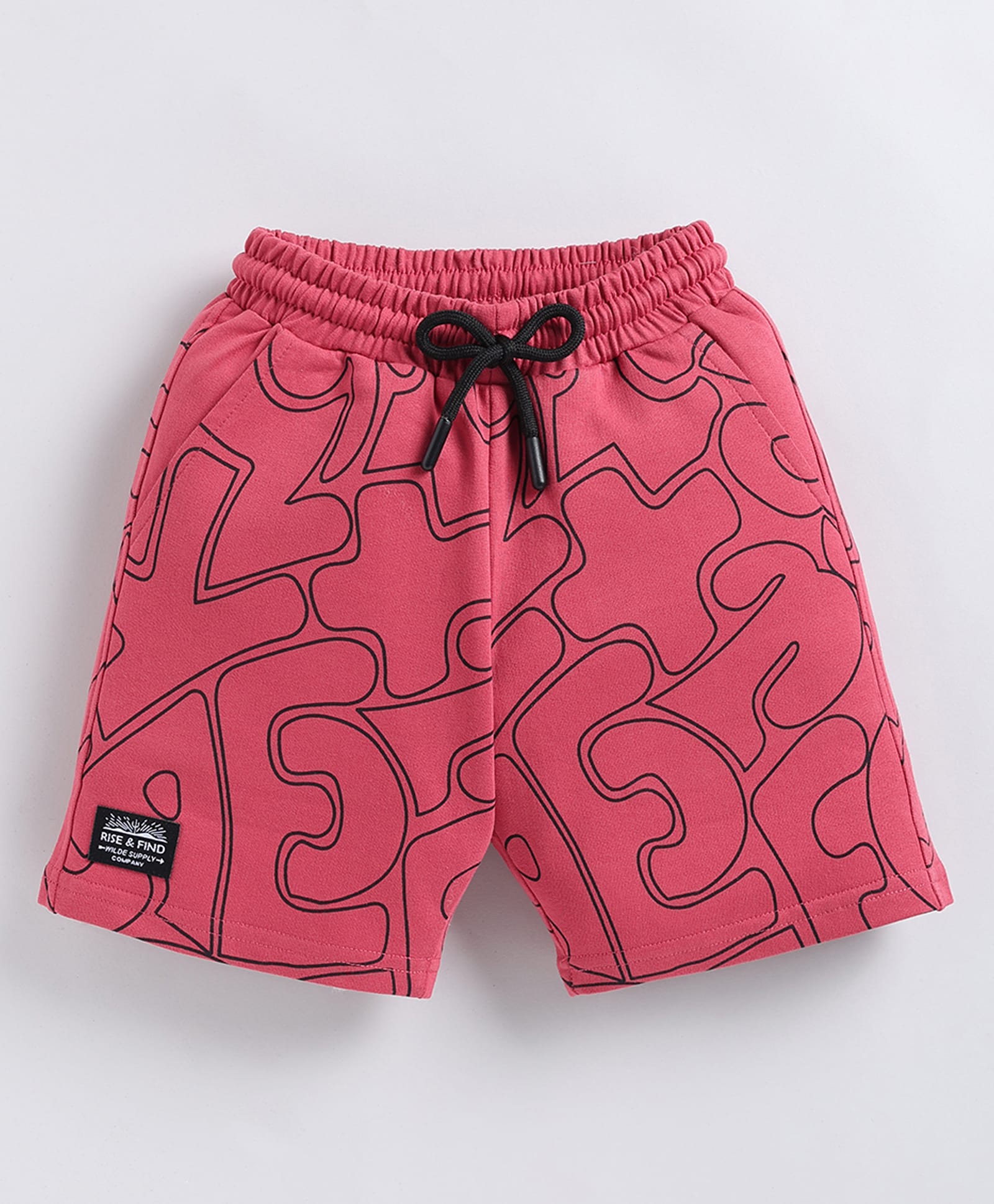 giniekids Cotton Knit Abstract Printed Shorts - Coral-picture-22