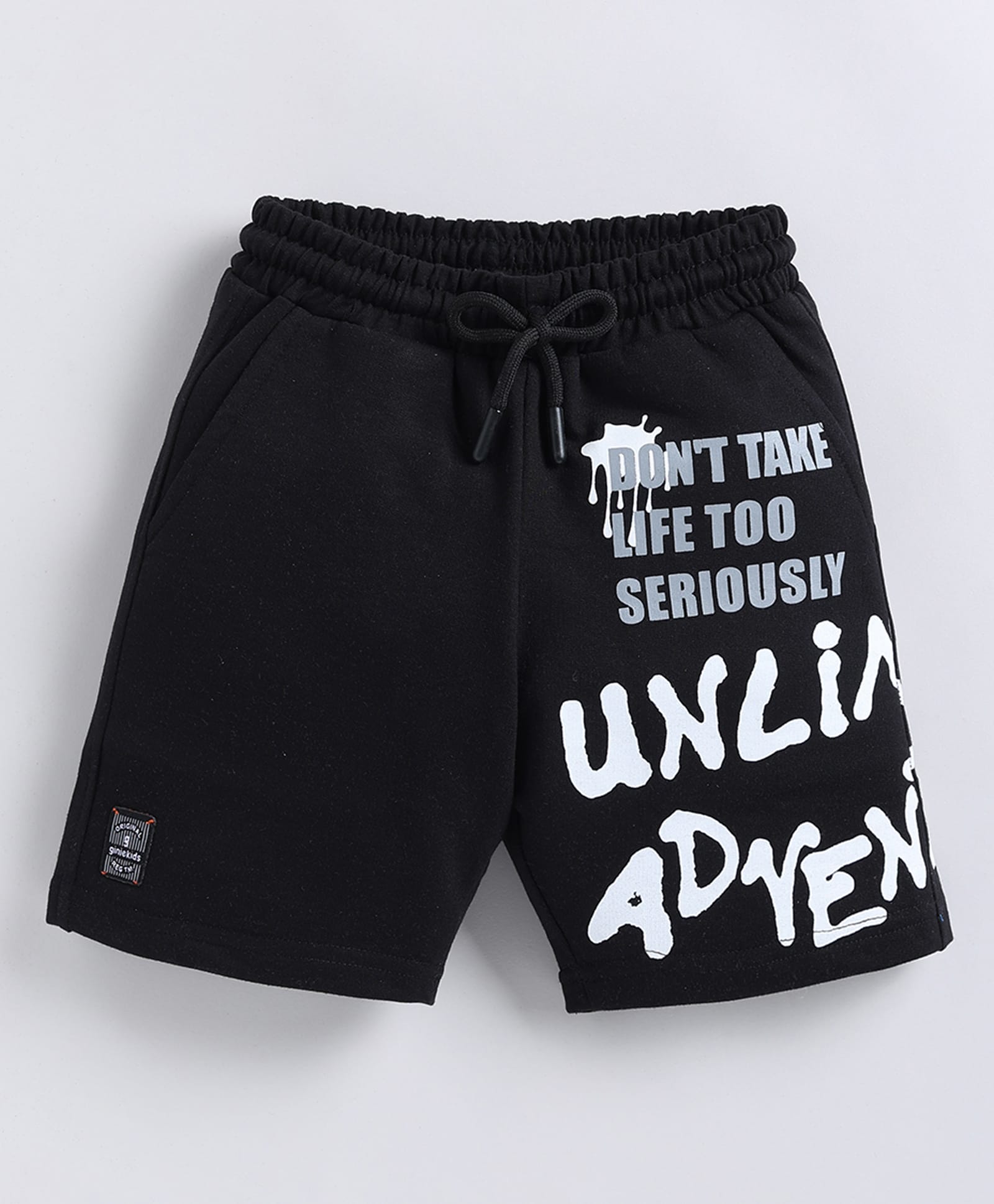 giniekids Cotton Knit Dont Take Life Seriously Text Printed Shorts - Black-picture-24