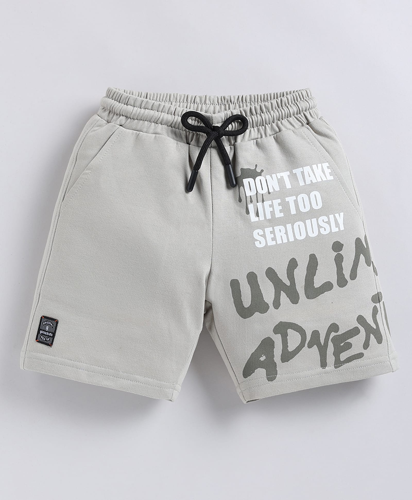 giniekids Cotton Knit Dont Take Life Seriously Text Printed Shorts - Grey-picture-27