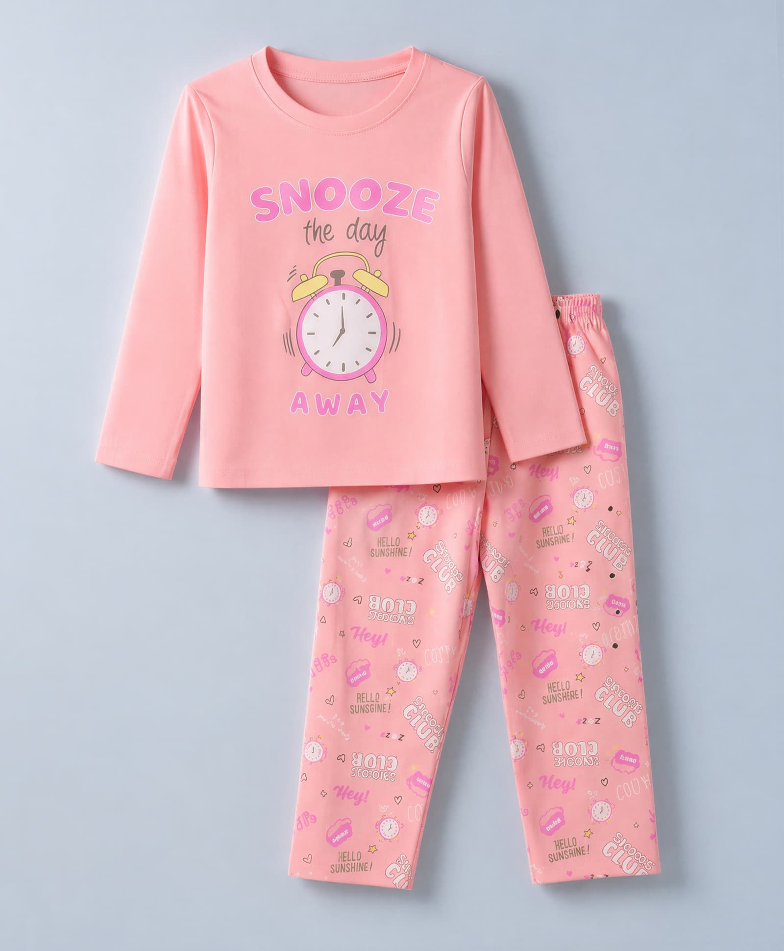 Smarty Girls Knit Full Sleeves T-Shirt & Pyjama Night Suit with Snooze the Day Away Print - Fuchsia-picture-6