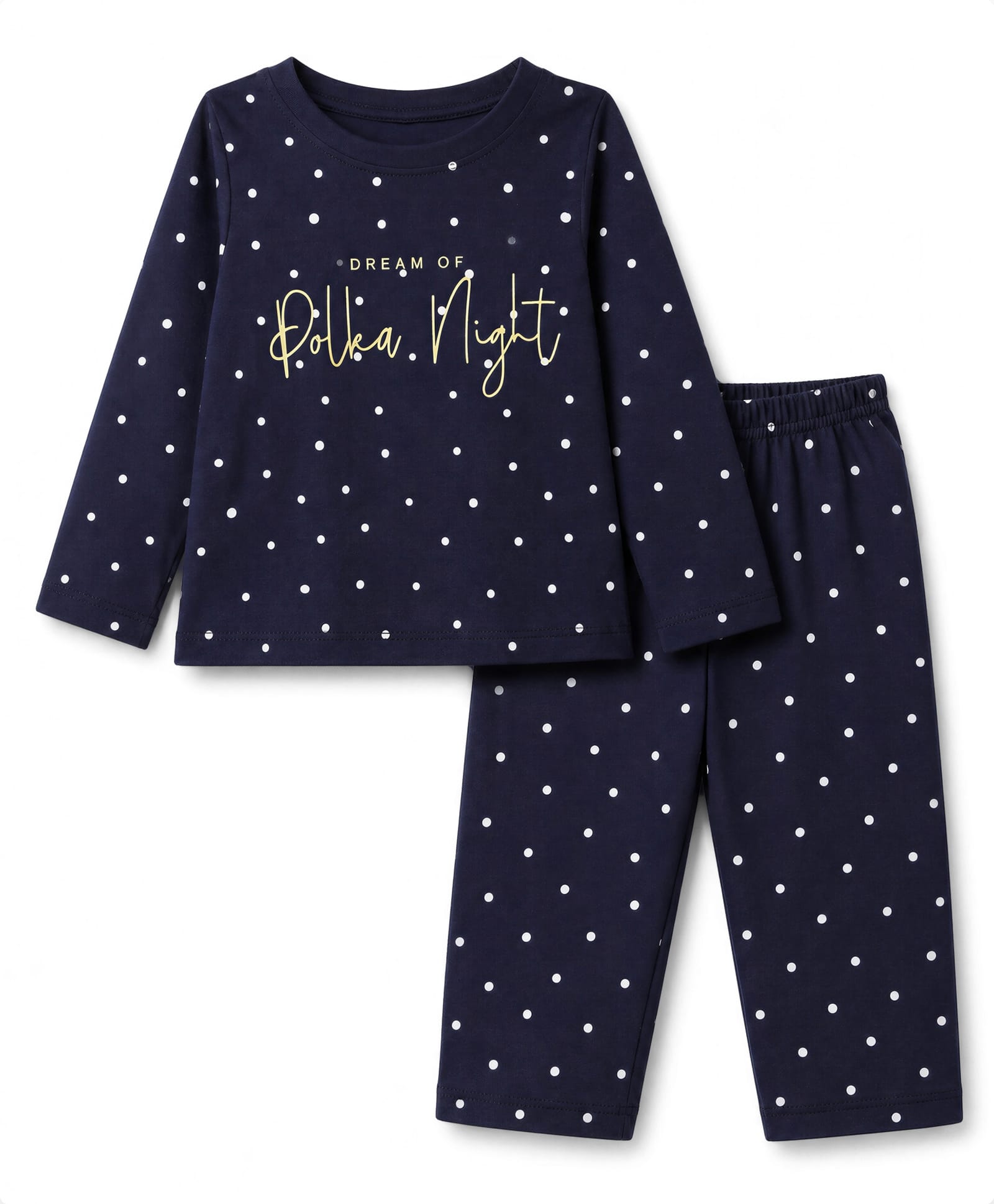 Smarty Girls Knit Full Sleeves T-Shirt & Pyjama Night Suit with Dream Of Polka Night Print - Navy Blue-image-39