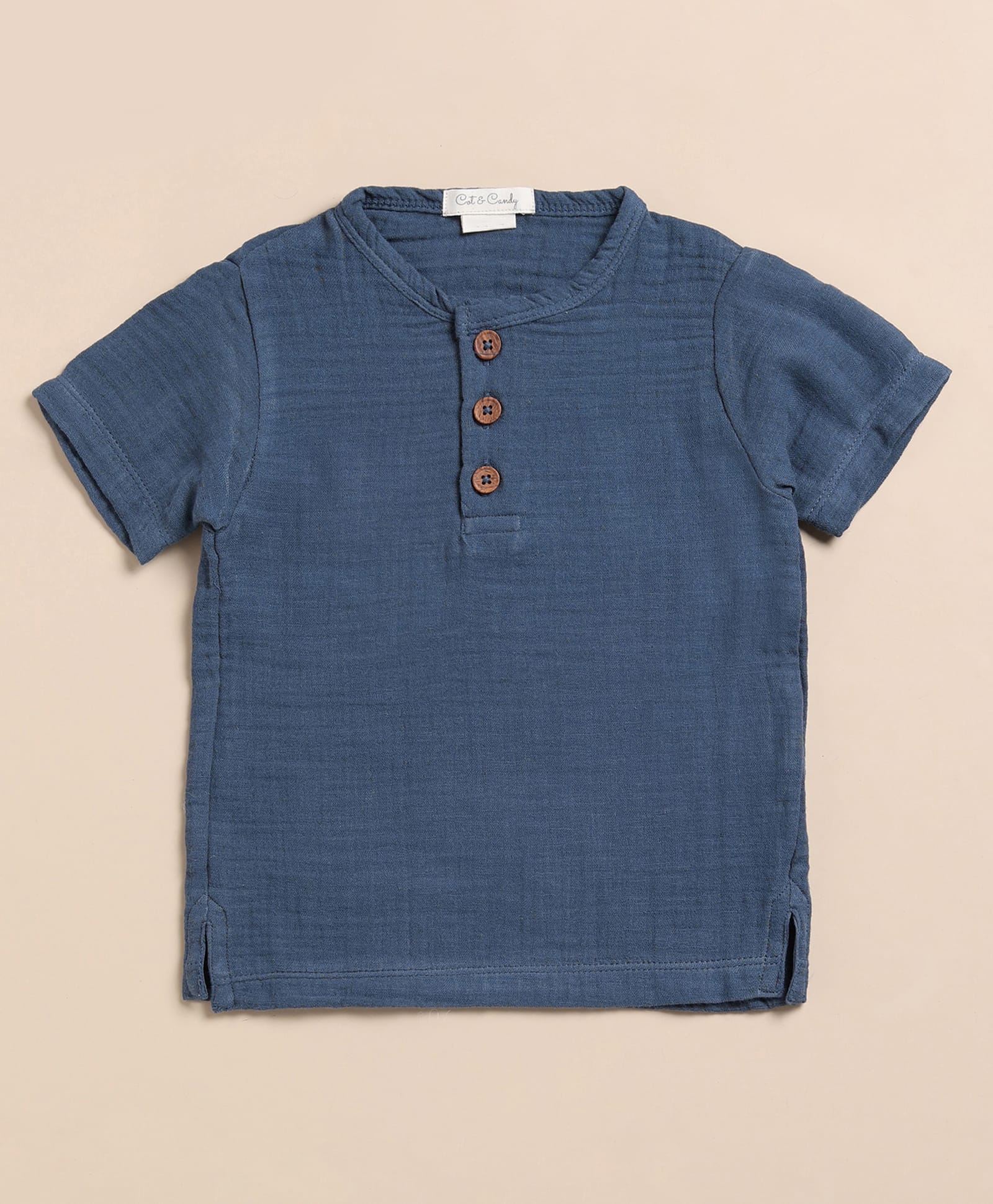 Cot & Candy Muslin Woven Half Sleeves Solid Tee - Navy Blue-picture-14