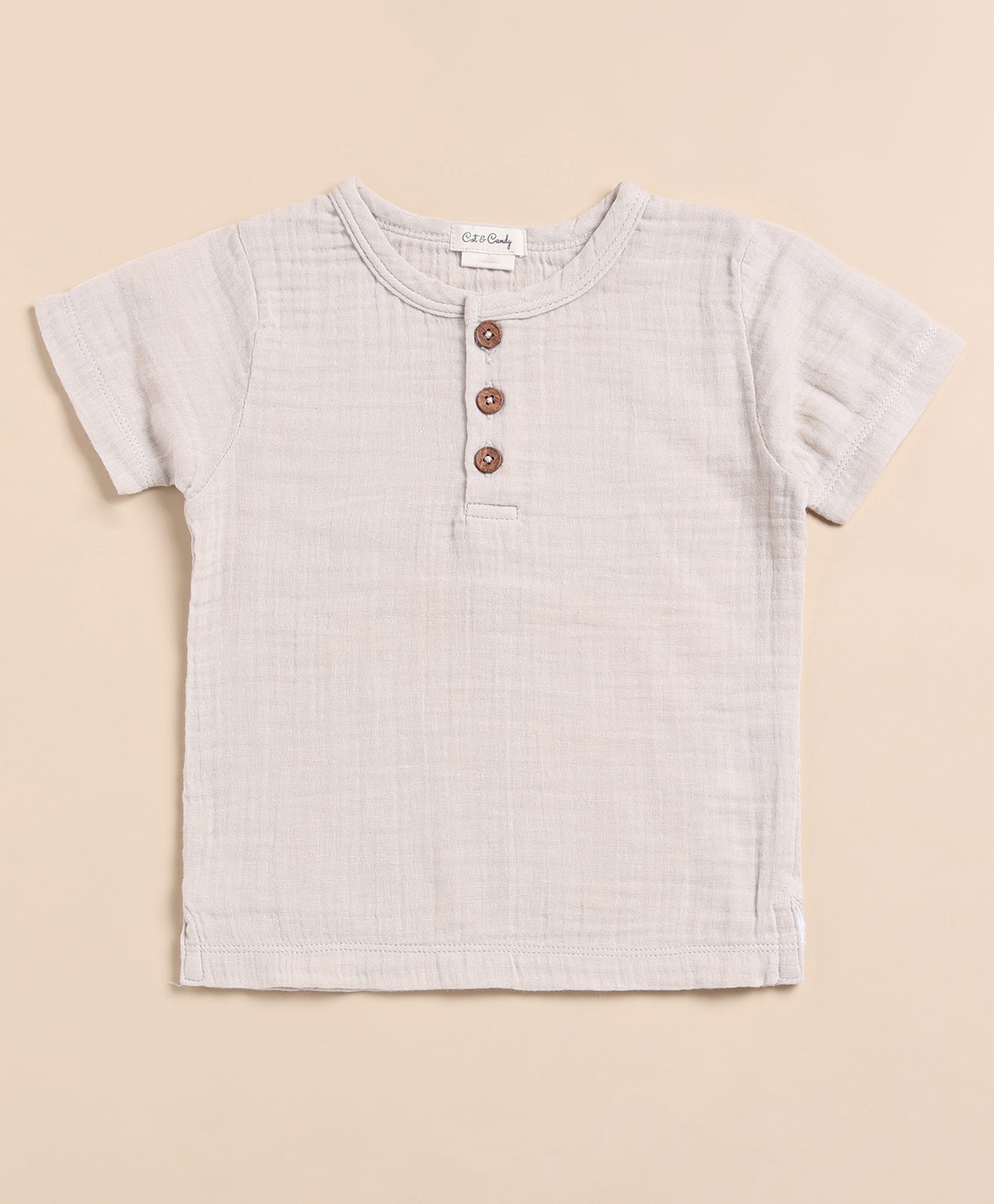 Cot & Candy Muslin Woven Half Sleeves Solid Tee - Cream-picture-11