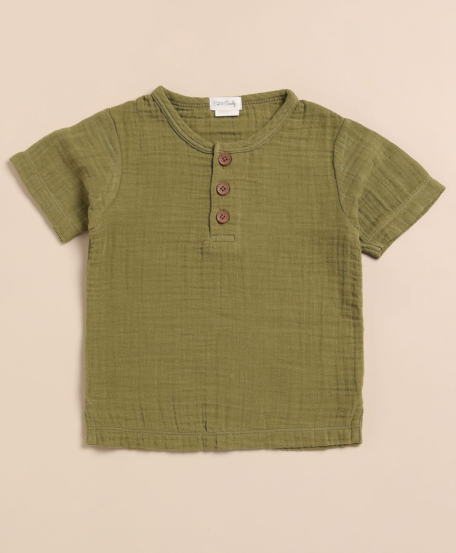 Cot & Candy Muslin Woven Half Sleeves Solid Tee - Olive Green-picture-11