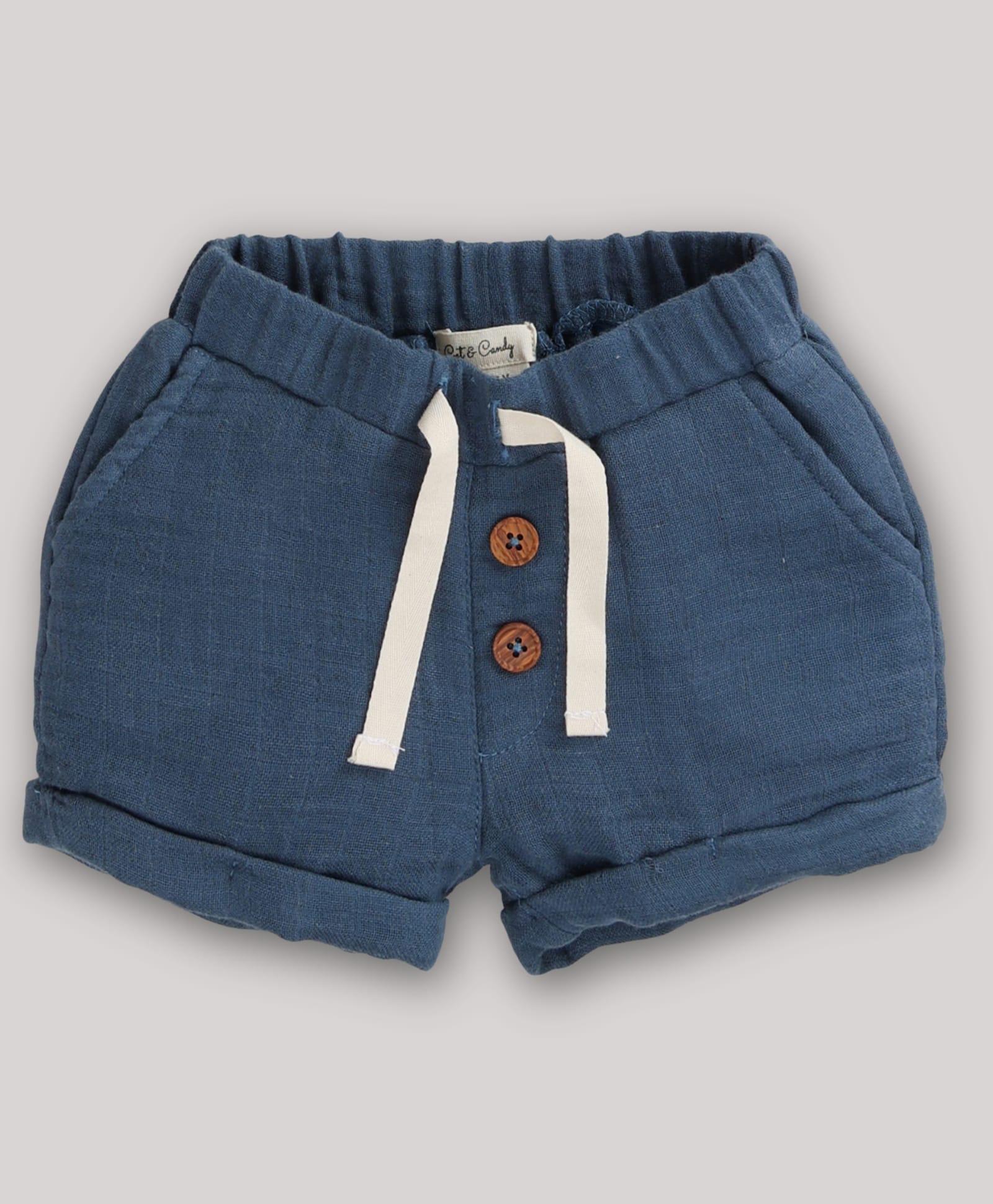 Cot & Candy Muslin Woven Solid Shorts - Navy Blue-picture-17