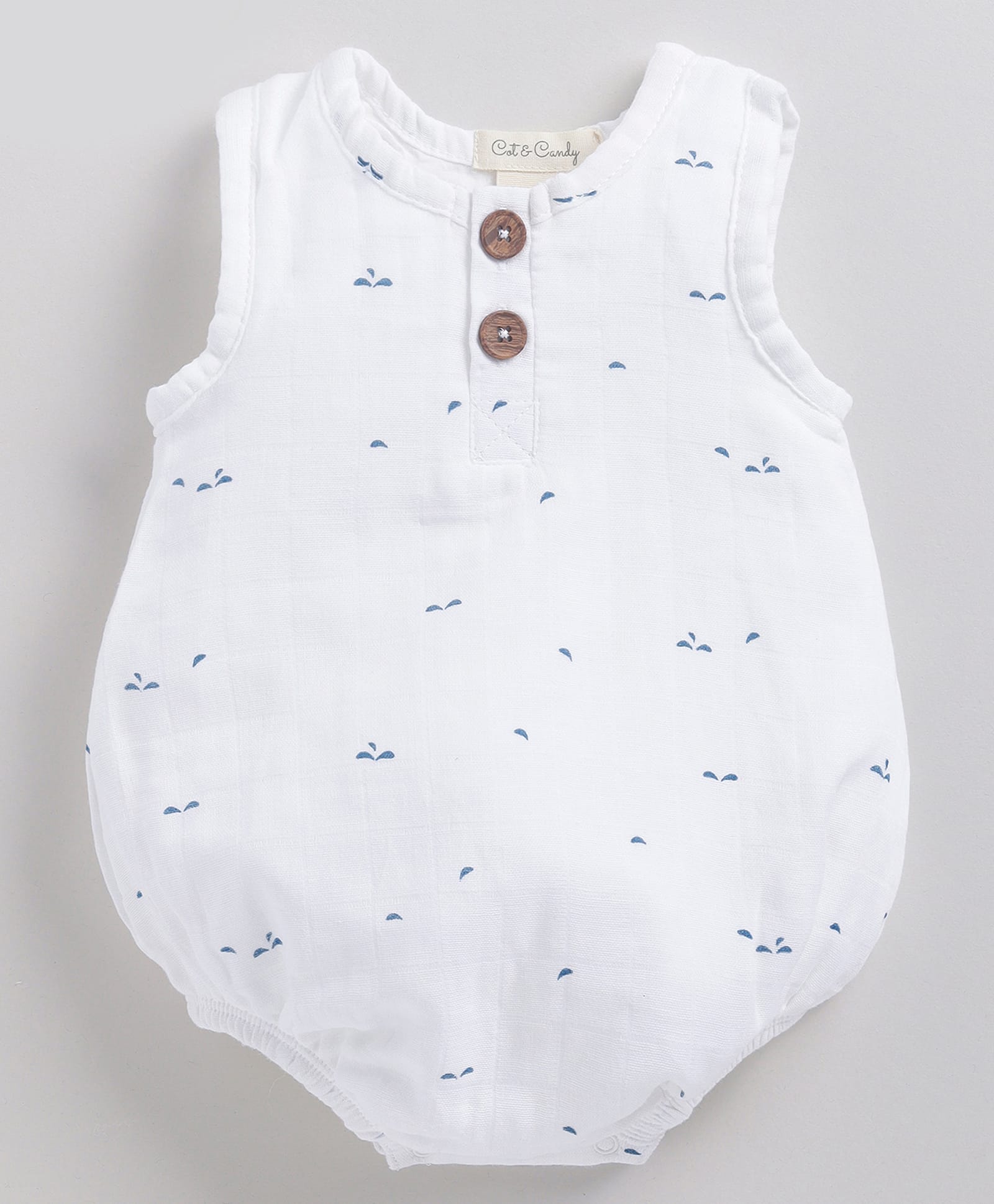 Cot & Candy Muslin Woven Sleeveless Abstract Printed Onesie - White-picture-10