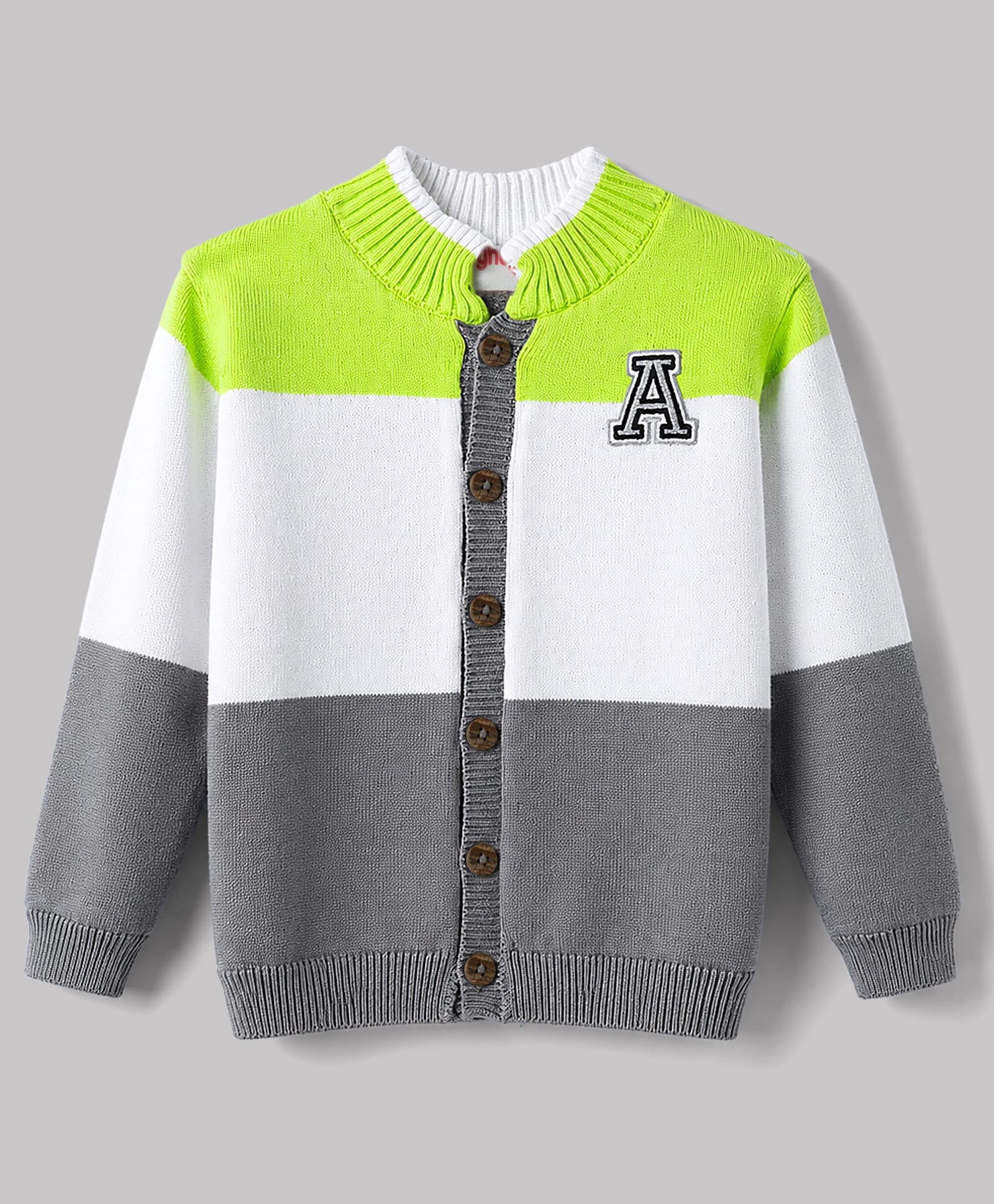Babyhug Knit Full Sleeves Alphabet Embroidered Front Open Sweater - Lime Green-image-36