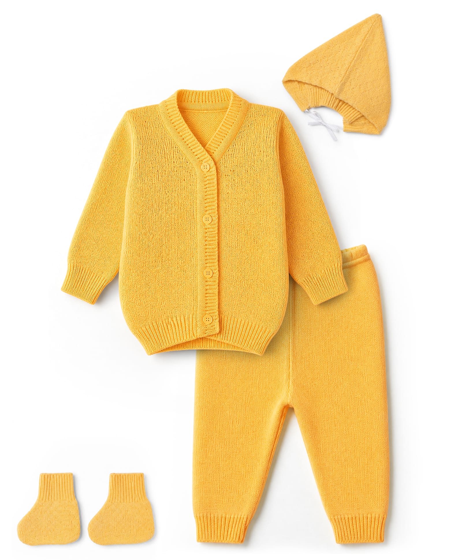 Babyhug Knit Full Sleeves Sweater Set with Cap & Booties - Yellow-picture-27