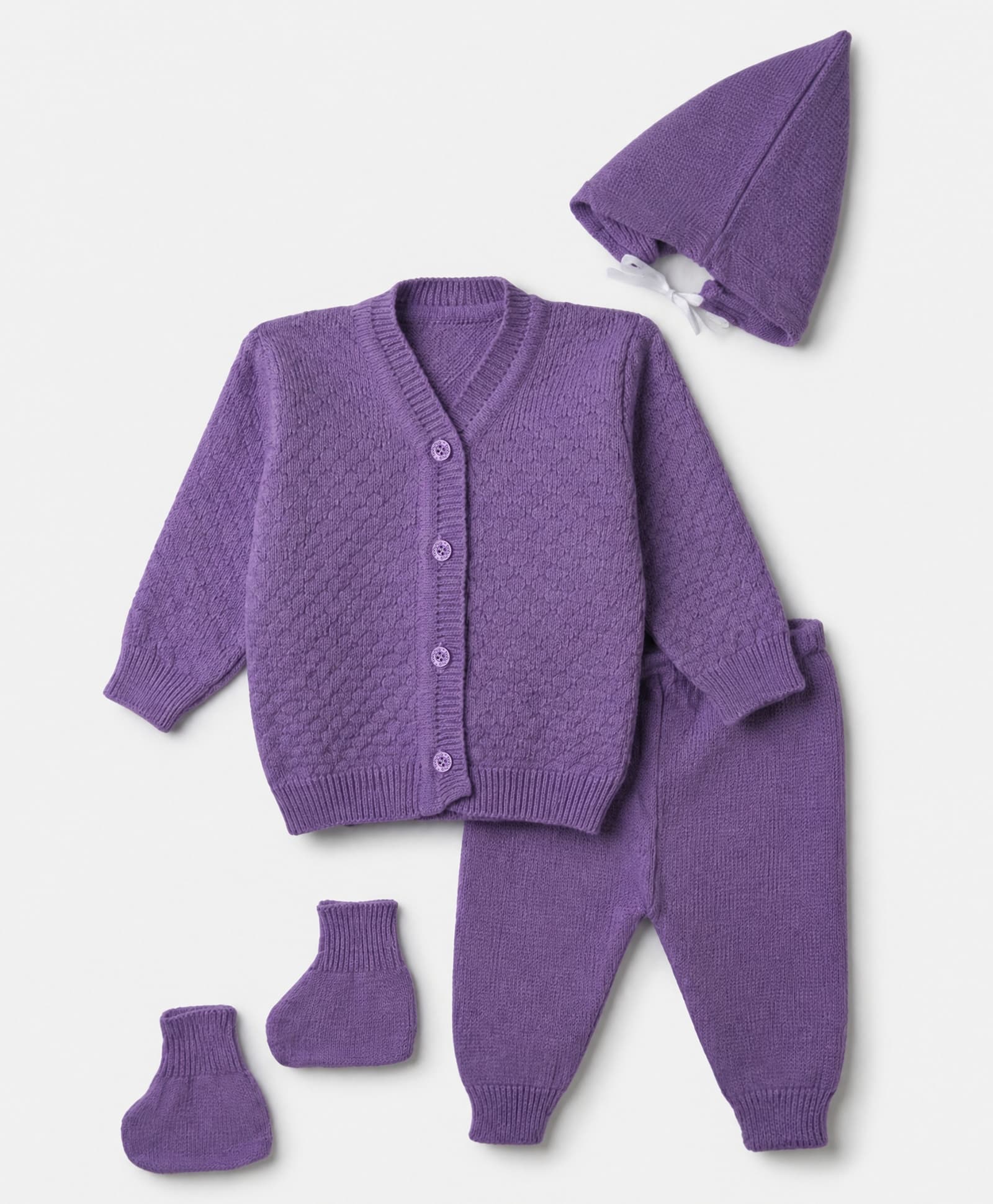Babyhug Knit Full Sleeves Sweater Set with Cap & Booties - Purple-picture-34