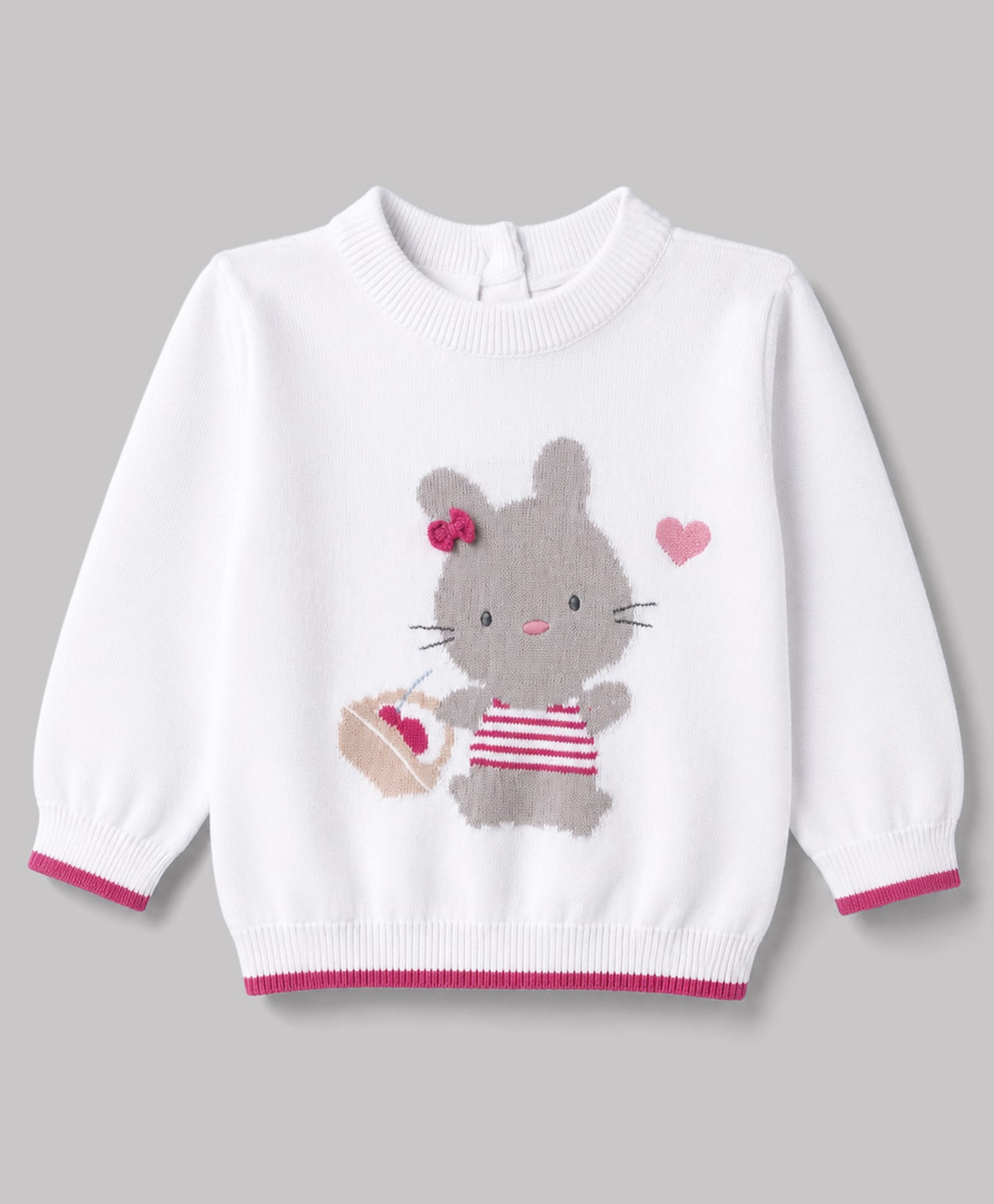 Babyhug Knit Full Sleeves Pullover with Bunny Design - White & Pink-image-39