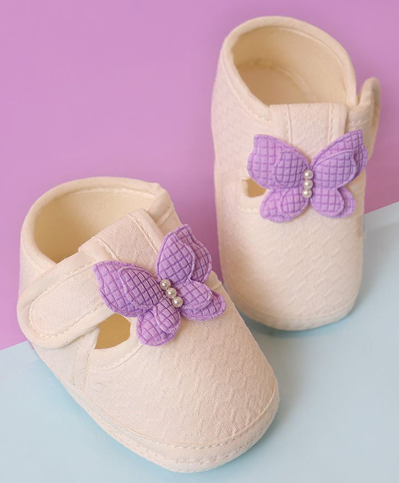 KIDSUN Butterfly Applique Detailed Velcro Closure Booties - Purple-picture-24