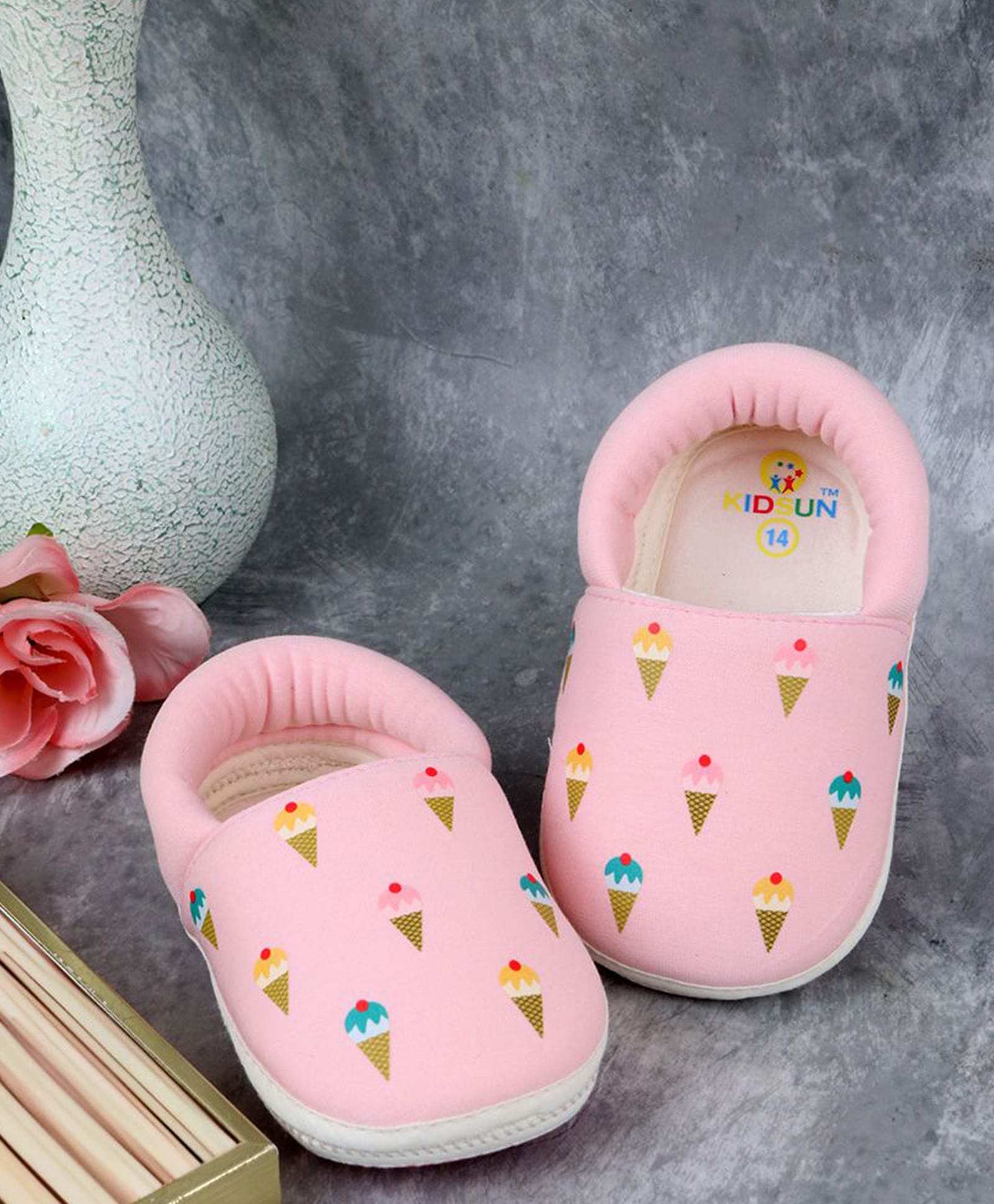 KIDSUN Ice Cream Printed Slip On Booties - Pink-picture-17