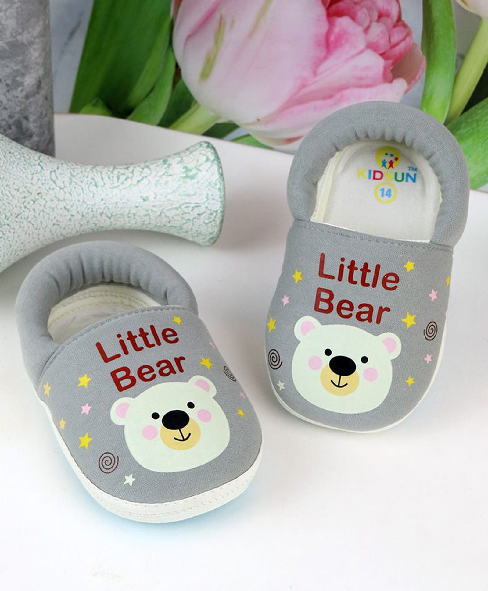 KIDSUN Little Bear Text Printed Slip On Booties - Grey-picture-19