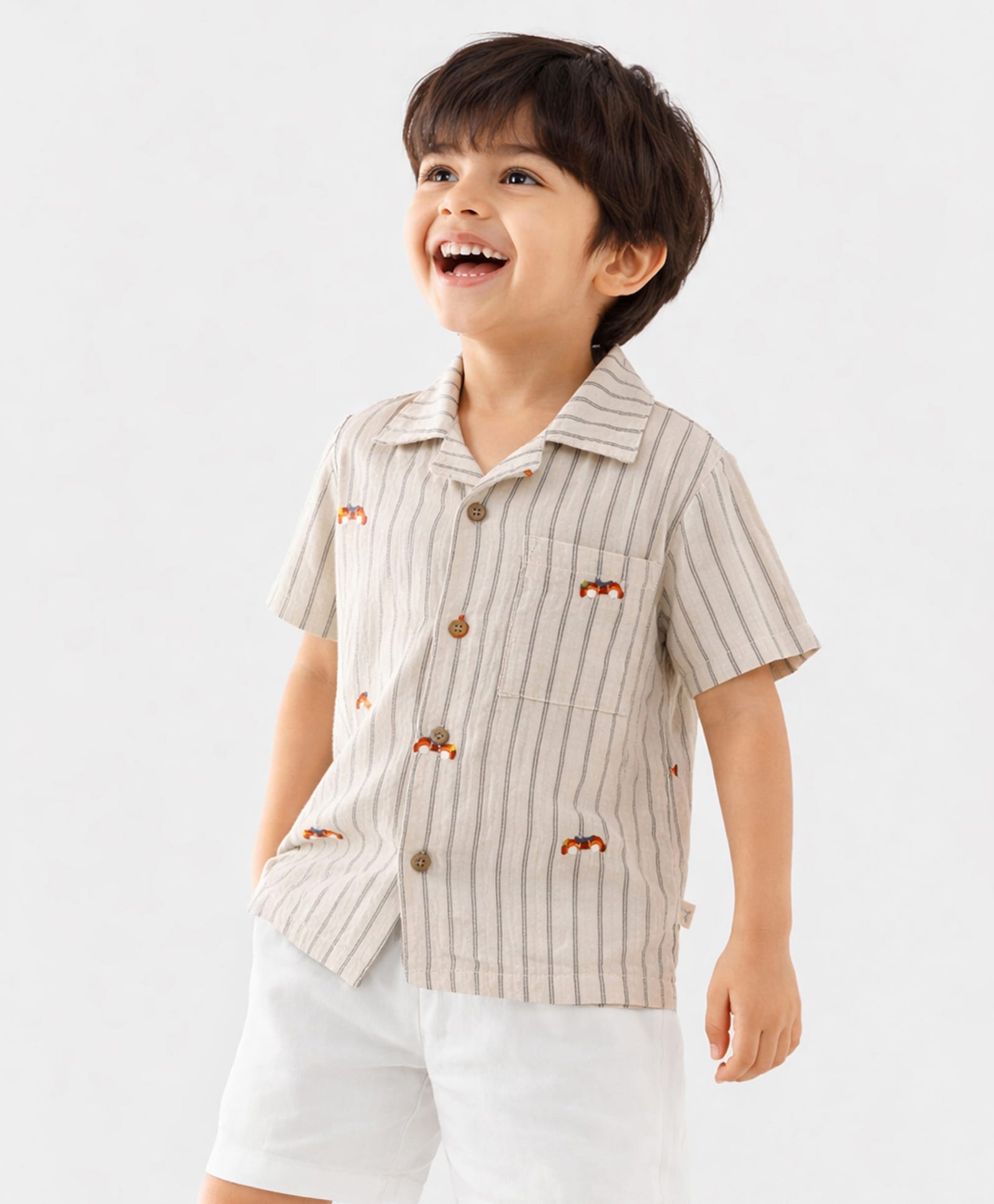 Somersault Cotton Woven Half Sleeves Abstract Embroidered Shirt - Ecru-picture-25