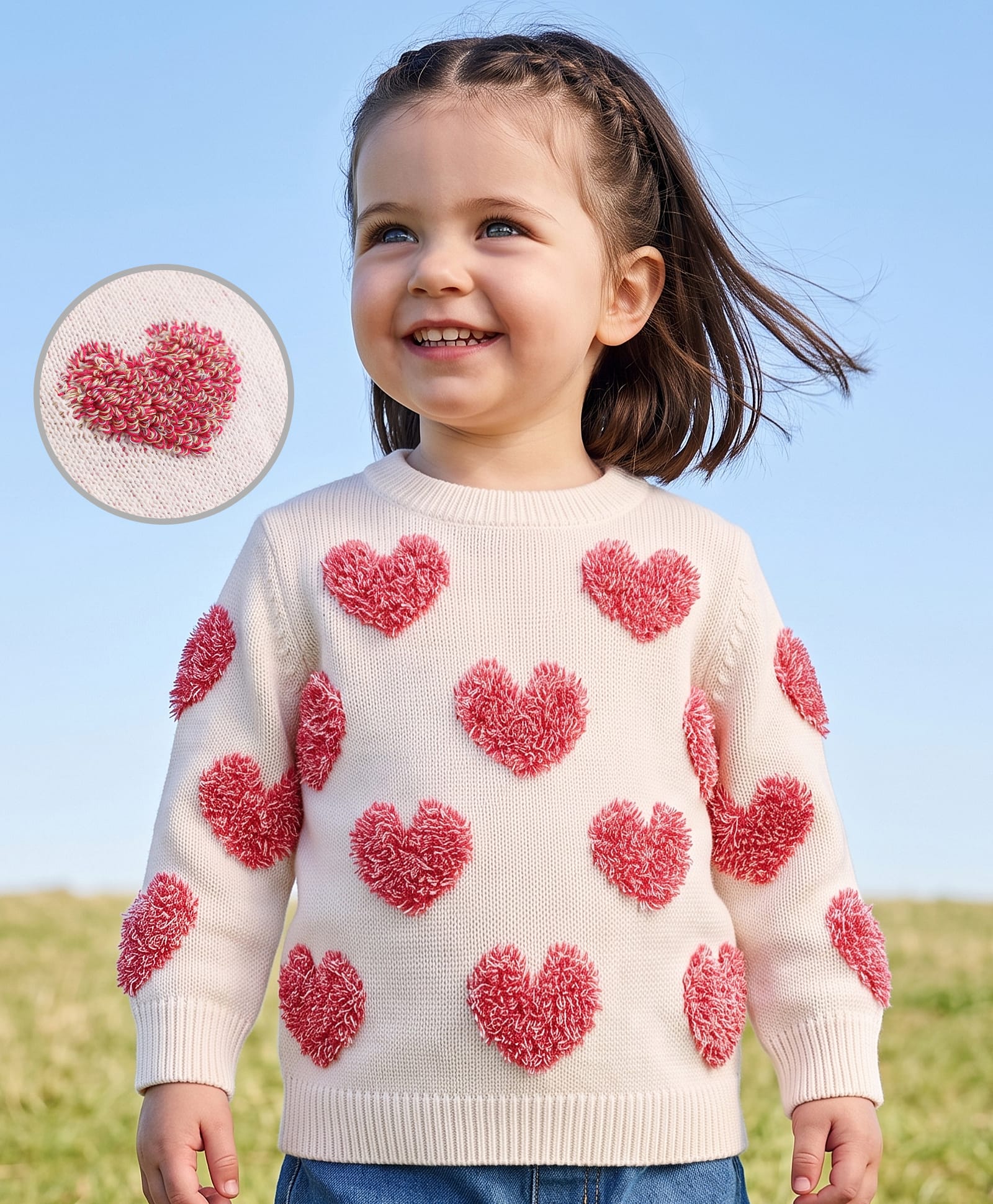 Babyoye Cotton Knit Pullover with Heart Design - White-image-33