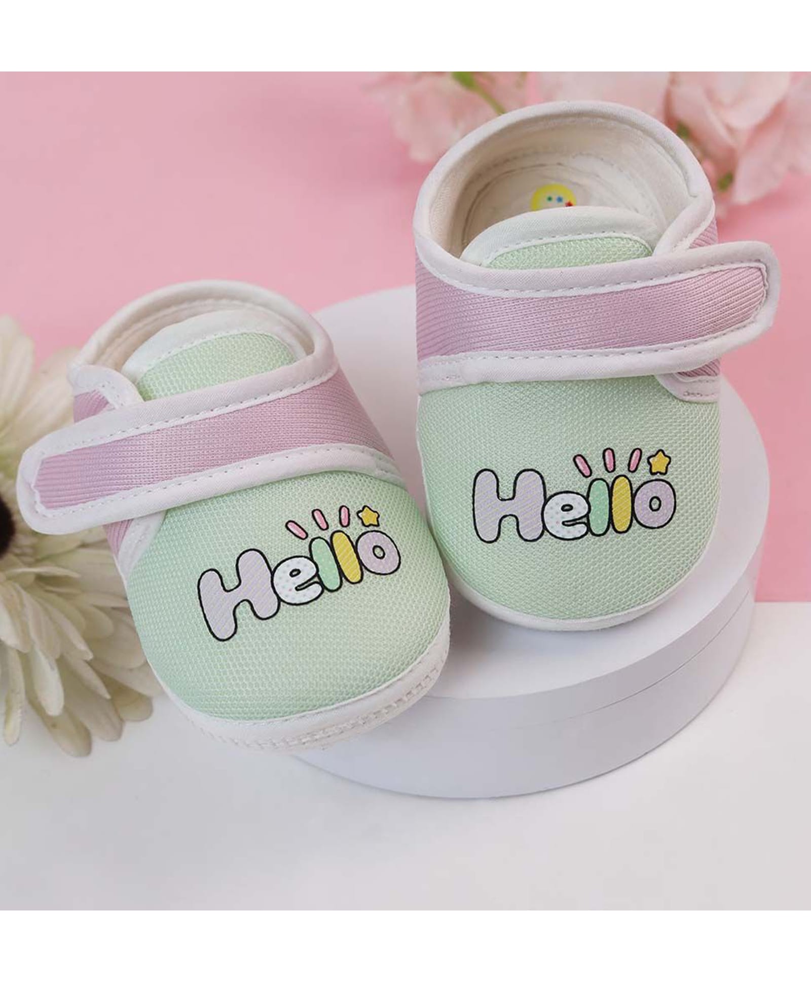KIDSUN Hello Text Printed Velcro Closure Booties - Green-picture-12