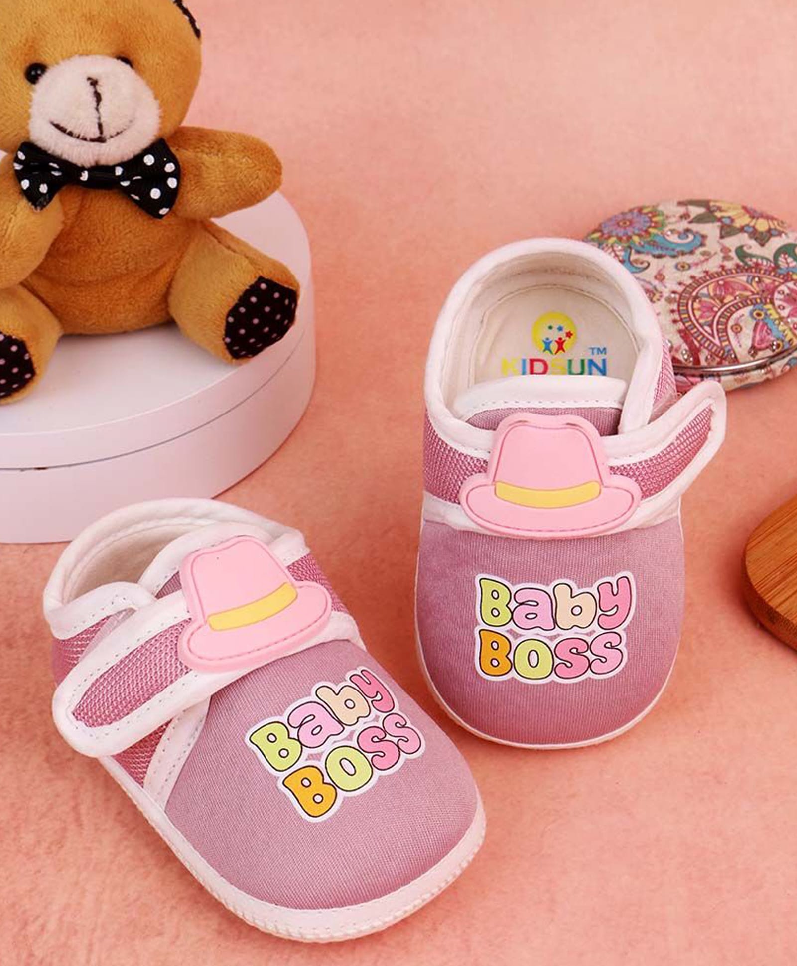 KIDSUN Baby Boss Text Printed Velcro Closure Booties - Pink-picture-26
