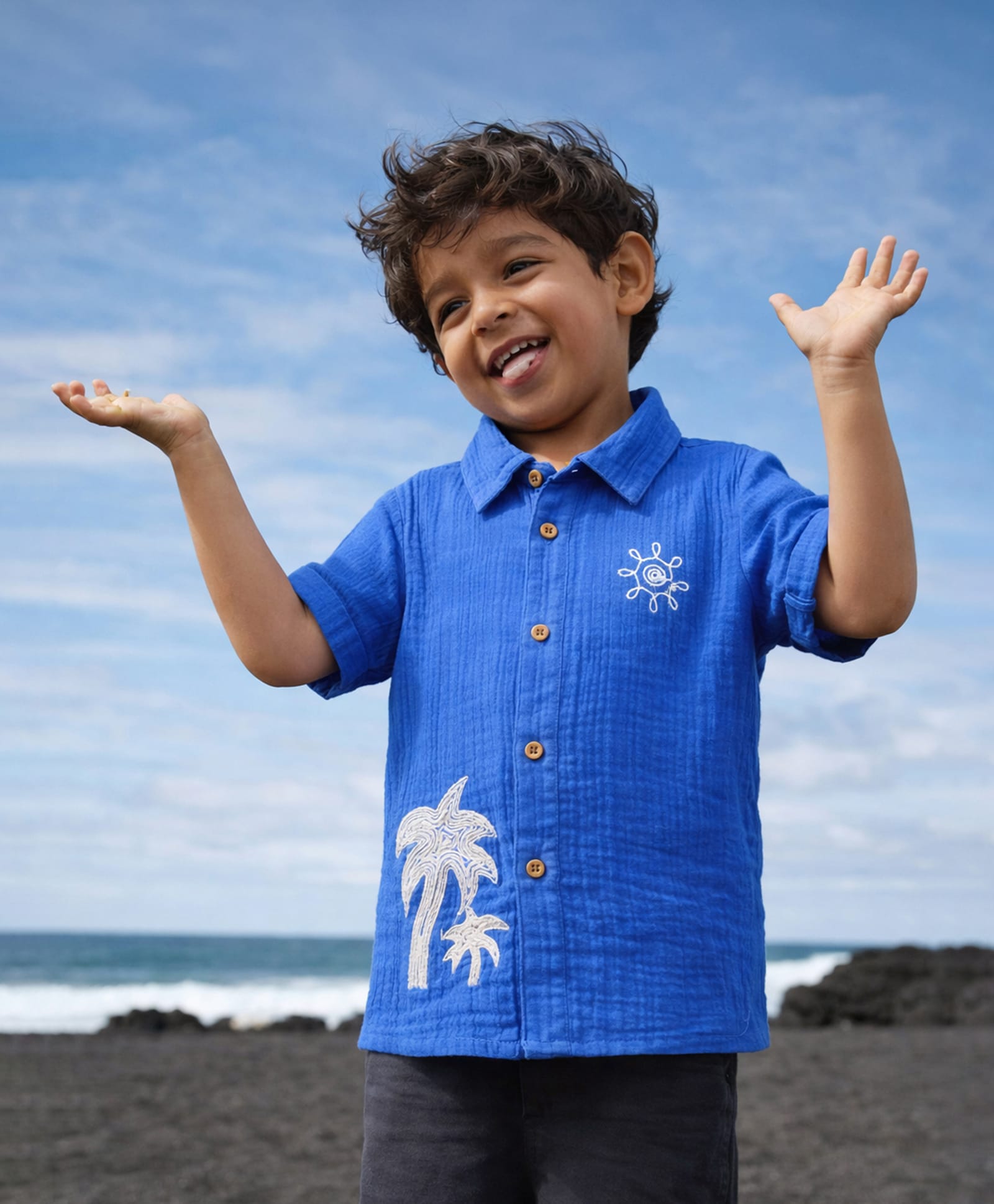 Somersault Cotton Woven Half Sleeves Tree & Sun Embroidered Shirt - Blue-picture-16