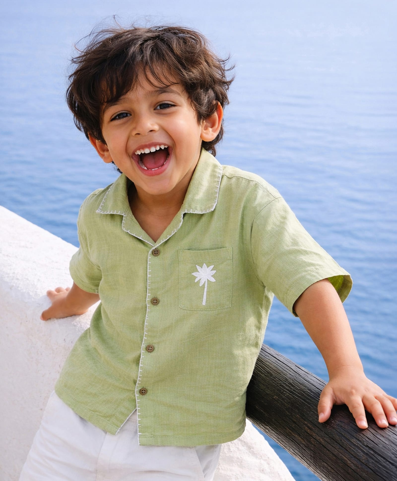 Somersault Cotton Woven Half Sleeves Palm Tree Embroidered Shirt - Green-picture-36