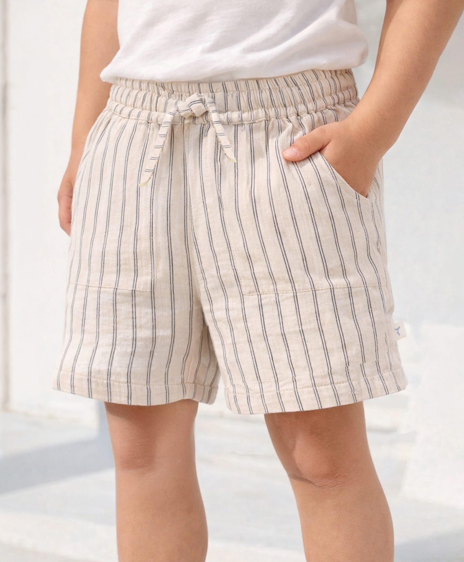Somersault Cotton Woven Striped Shorts - Beige-image-23