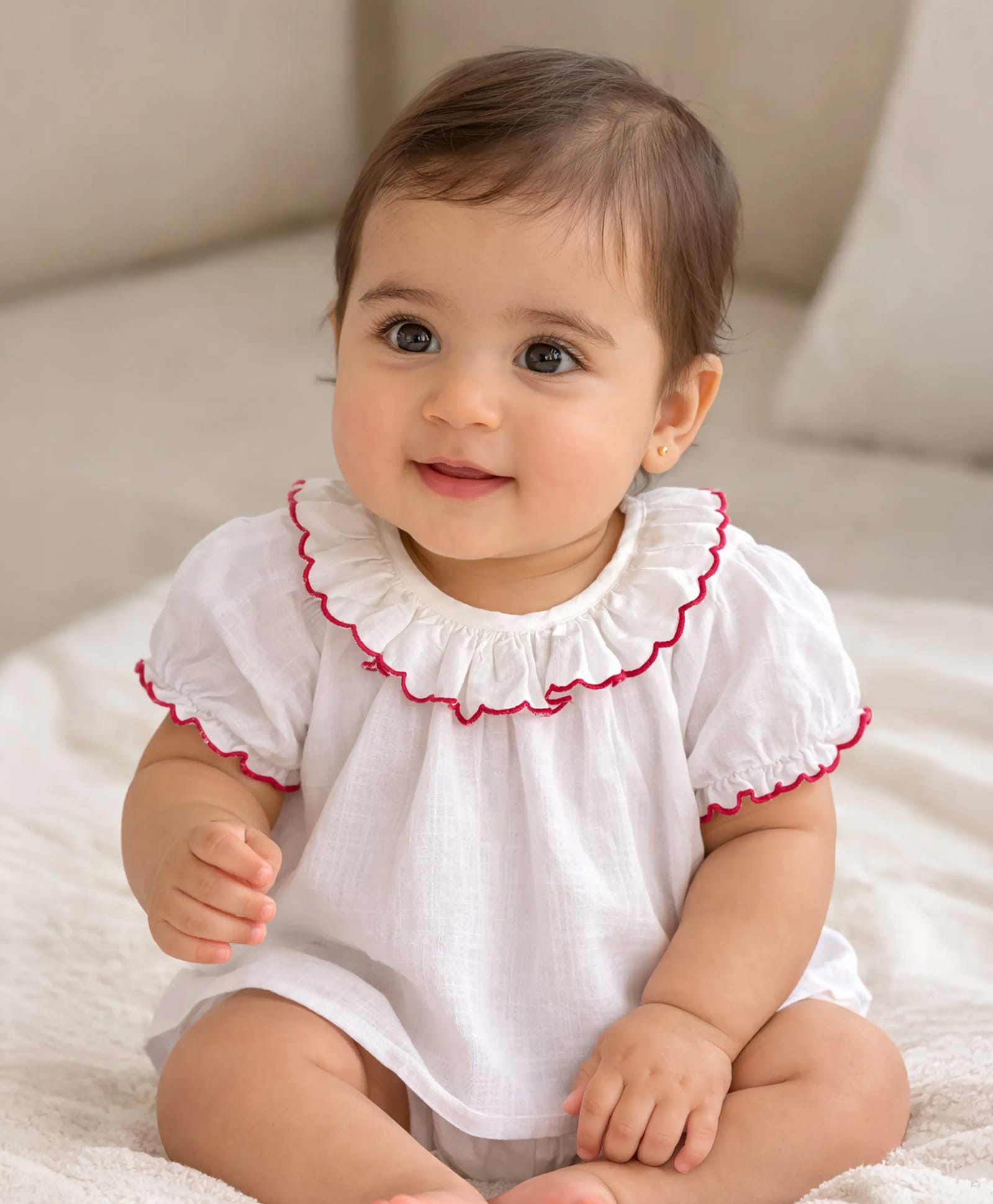 Somersault Cotton Woven Half Puffed Sleeves Trim Detailed Top - White-picture-33