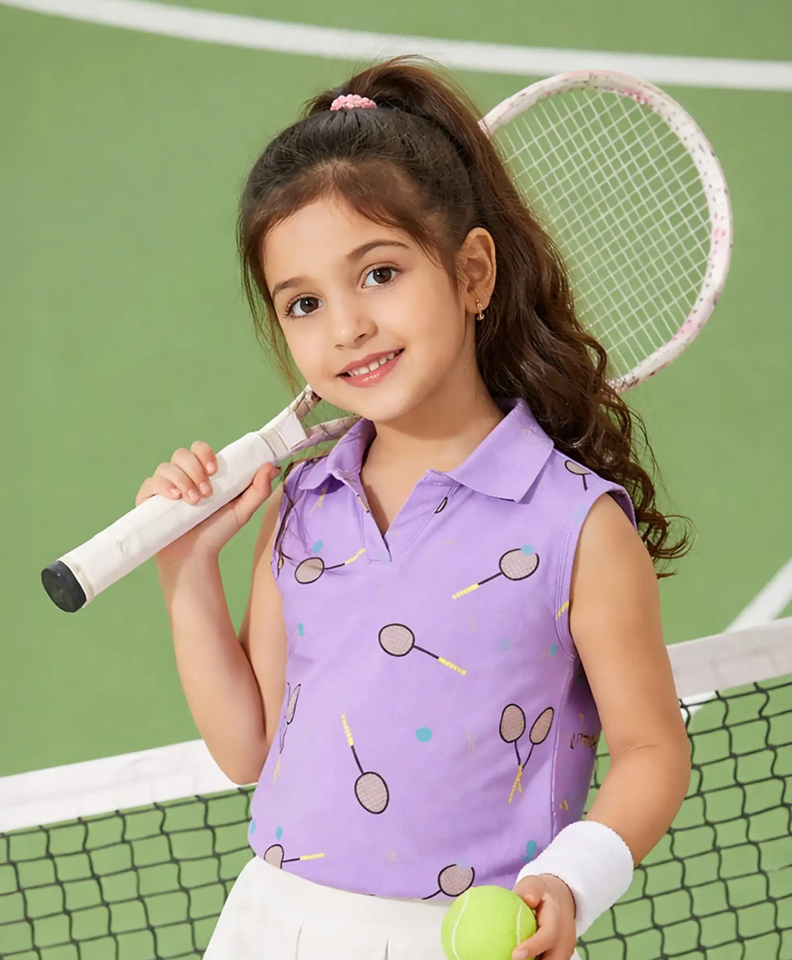 Somersault Cotton Knit Sleeveless Tennis Racket Printed Top - Purple-picture-19