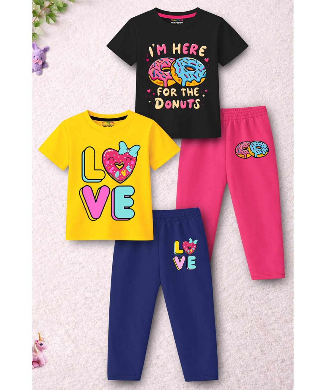 Trampoline Cotton Blend Knit Pack Of 2 Half Sleeves Love & Donut Printed Tees & Pajamas Night Suits - Multi Colour-image-28