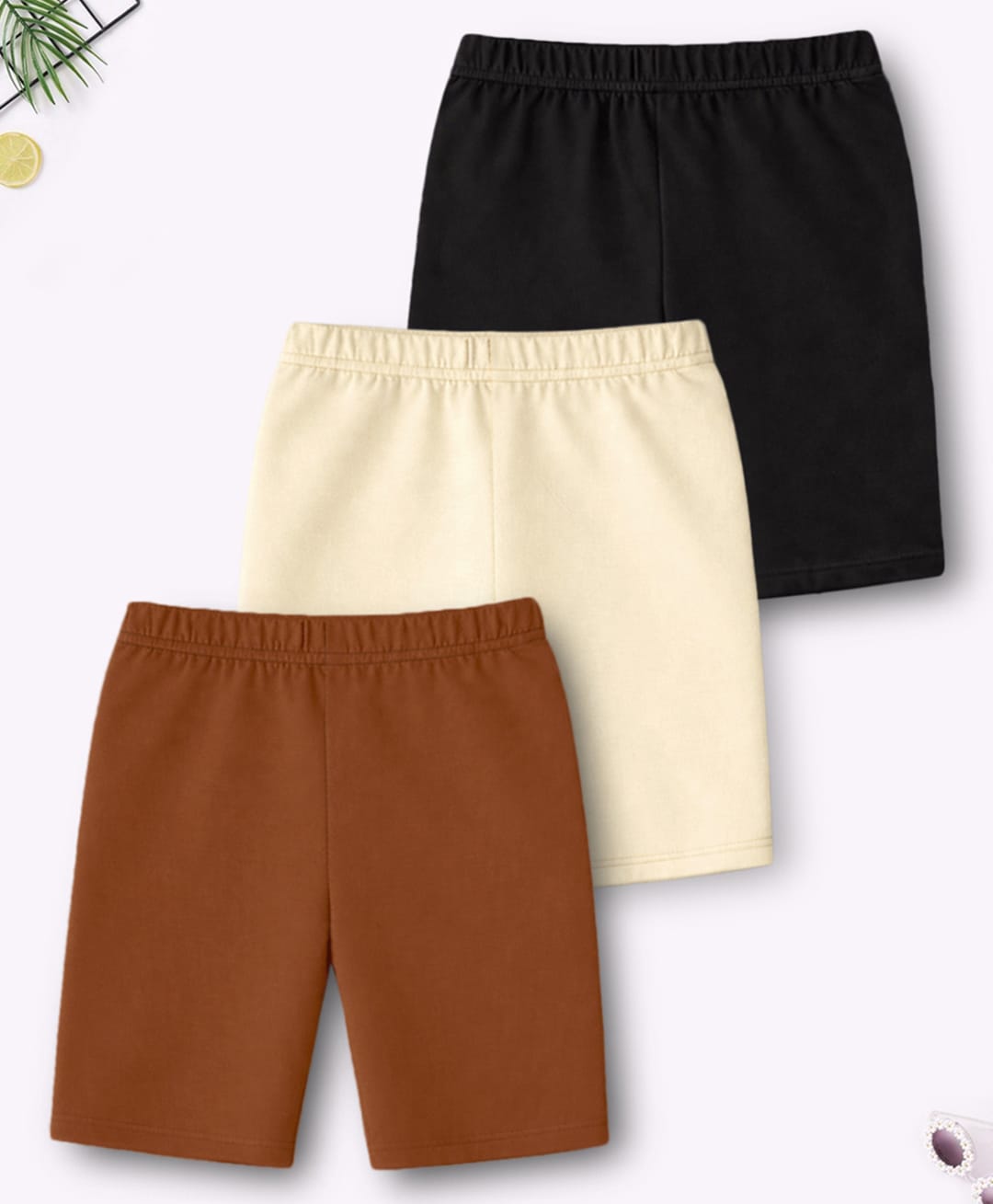 Trampoline Cotton Lycra Pack Of 3 Solid Cycling Shorts - Brown Cream & Black-image-26