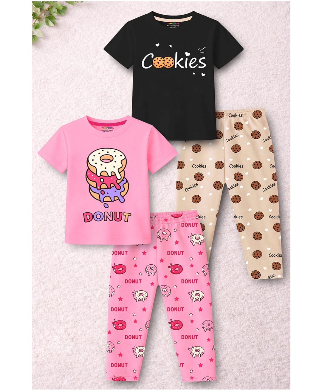 Trampoline Cotton Blend Knit Pack Of 2 Half Sleeves Cookies & Donut Printed Tees & Pajamas Night Suits - Multi Colour-image-23