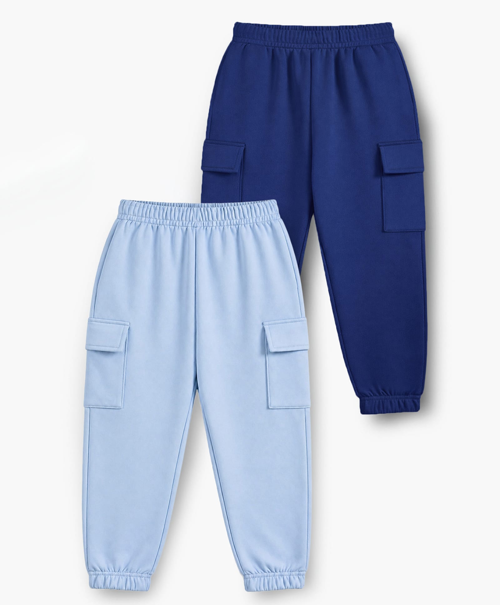 Trampoline Cotton Blend Knit Pack Of 2 Solid Cargo Style Joggers - Navy Blue & Blue-image-32