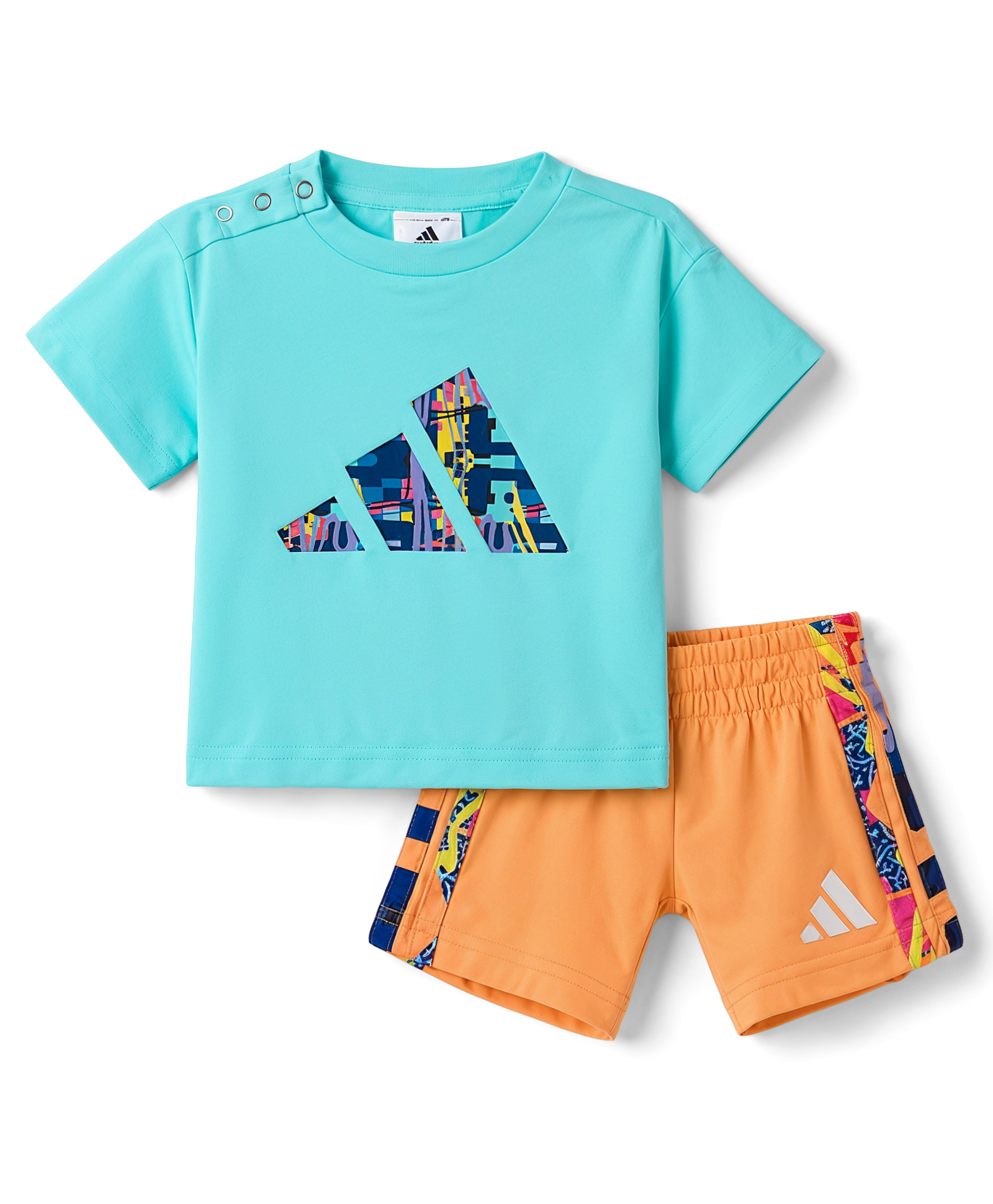 ADIDAS KIDS Cotton Knit Half Sleeves T-Shirt & Bottomwear With Logo Print - Aqua Blue-picture-23
