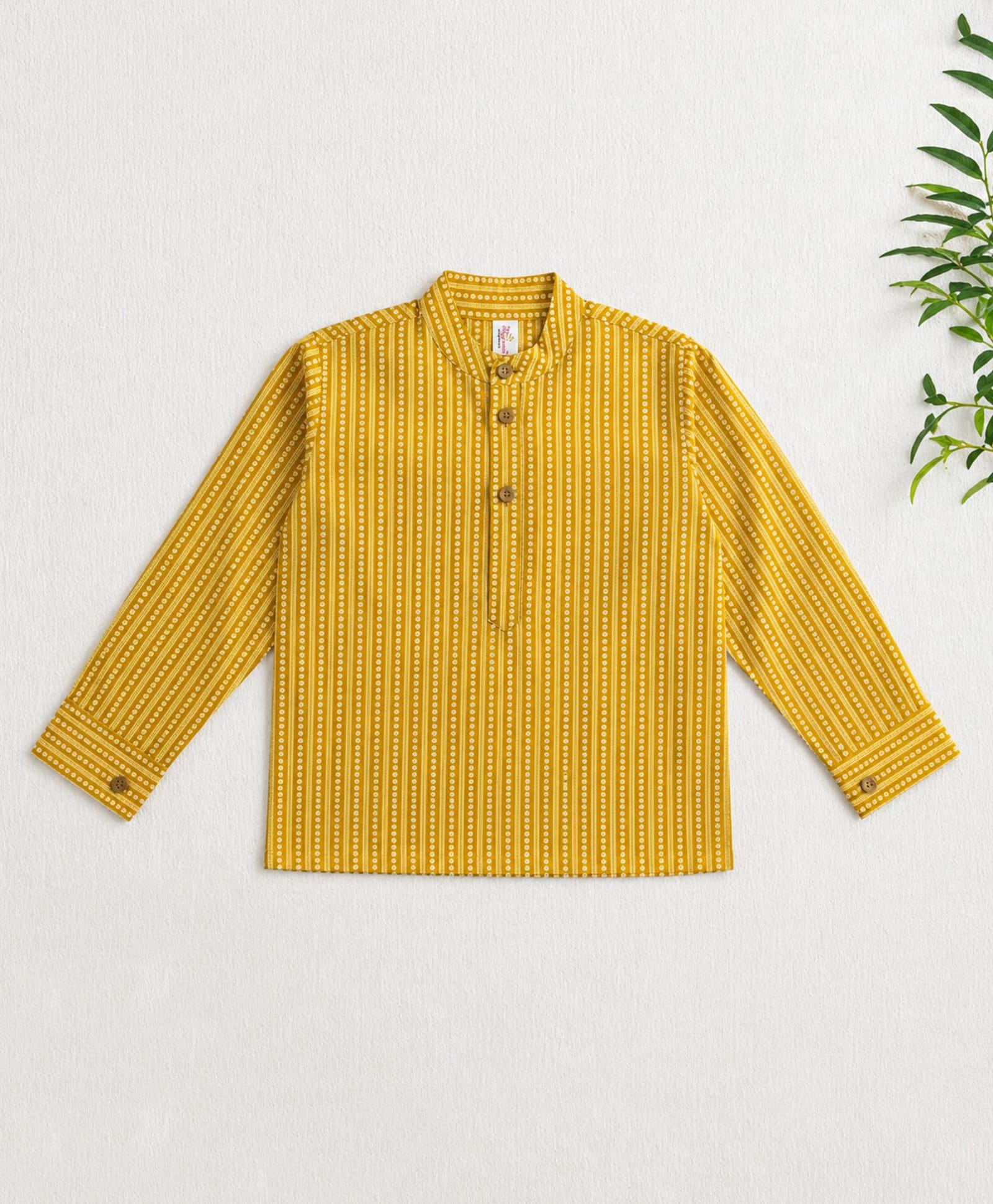 The Magic Wand Cotton Woven Full Sleeves Stripes Kurta - Mustard-picture-2