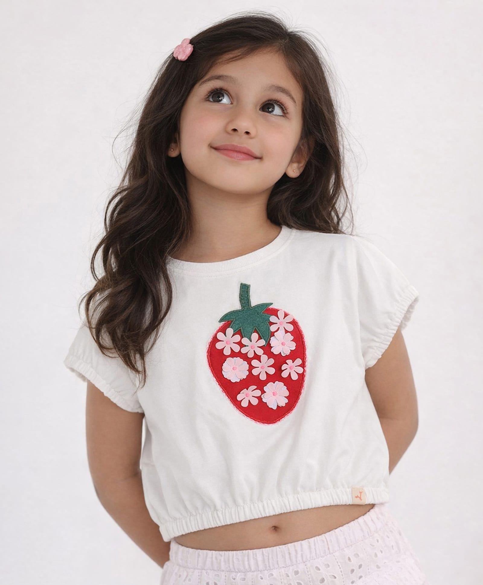 Somersault Cotton Knit Half Sleeves Floral Applique & Strawberry Embroidered Top - White-image-19