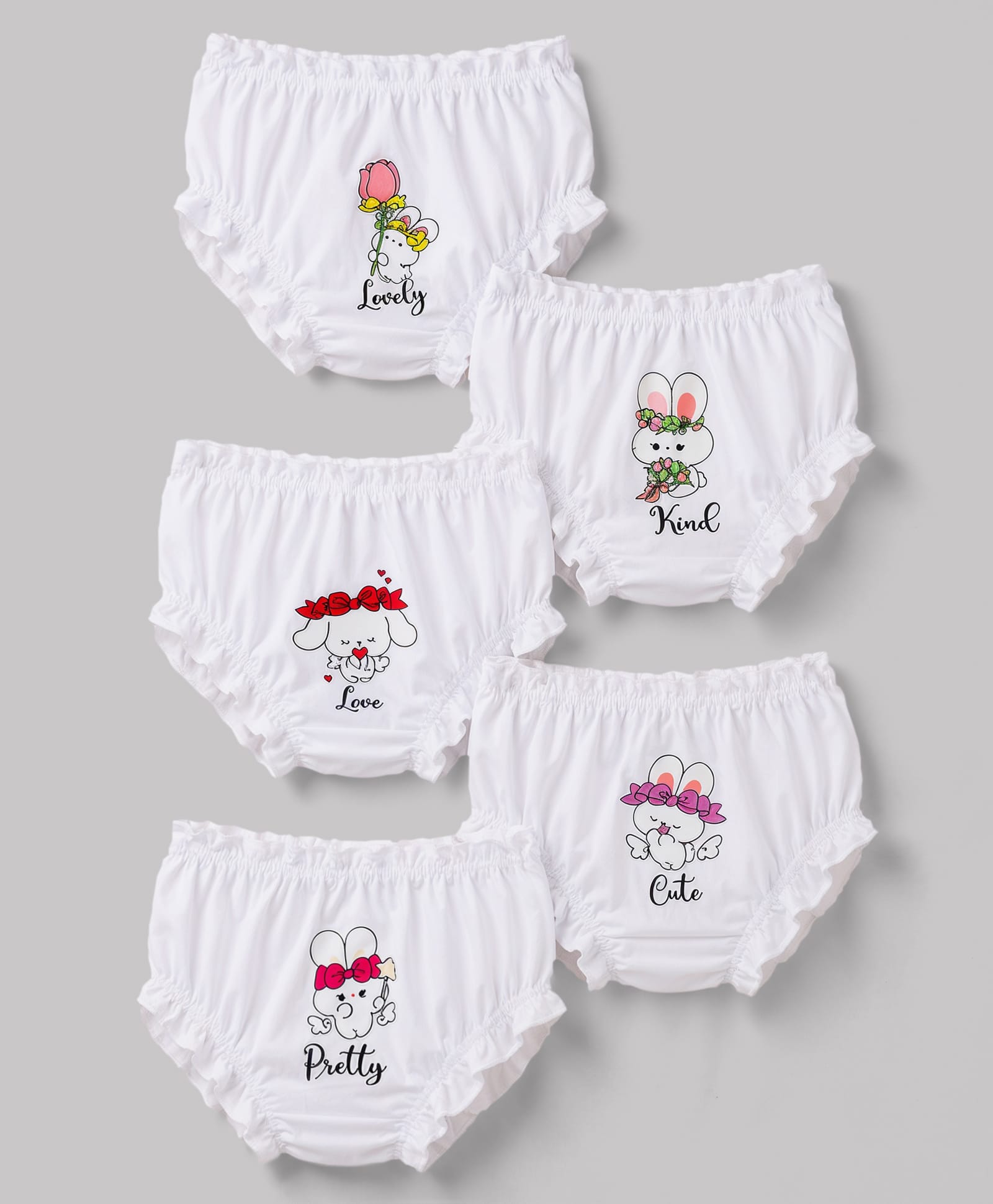 Doodle Poodle 100% Cotton Knit Bunny Printed Panties Pack Of 5 - White-picture-42